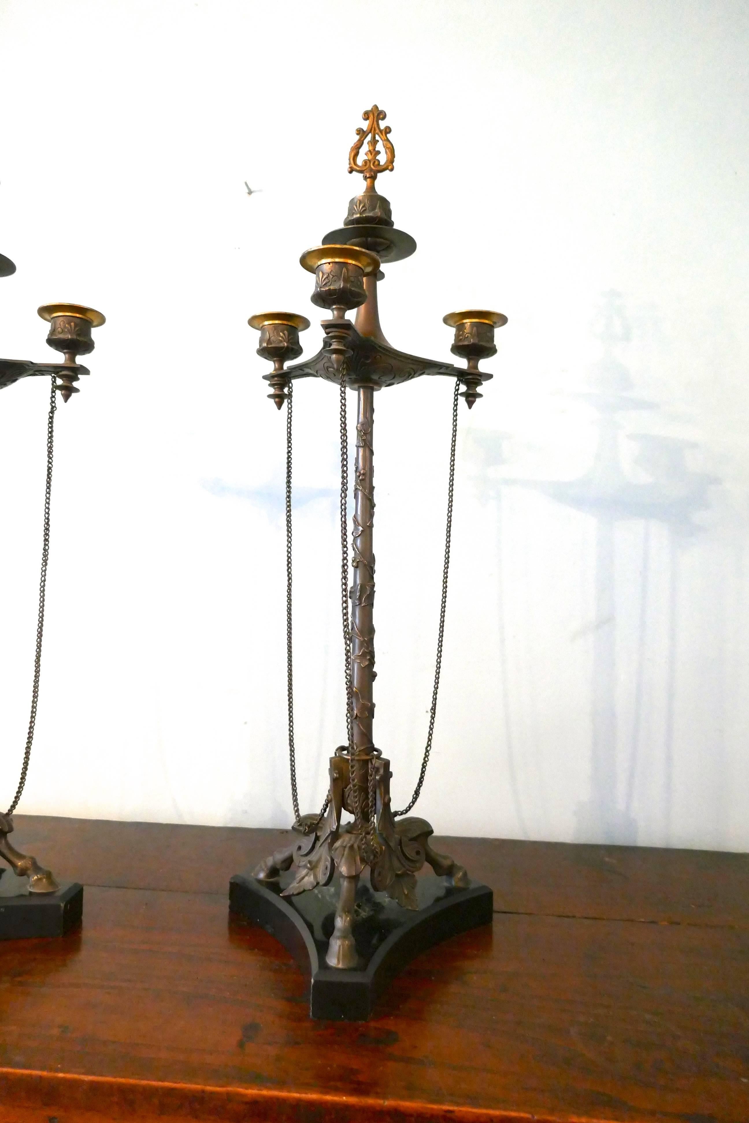 Pair of Louis Philippe French Bronze Candelabra with Snuffers For Sale 3