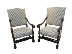 Pair 19th Century Louis XIII Armchairs