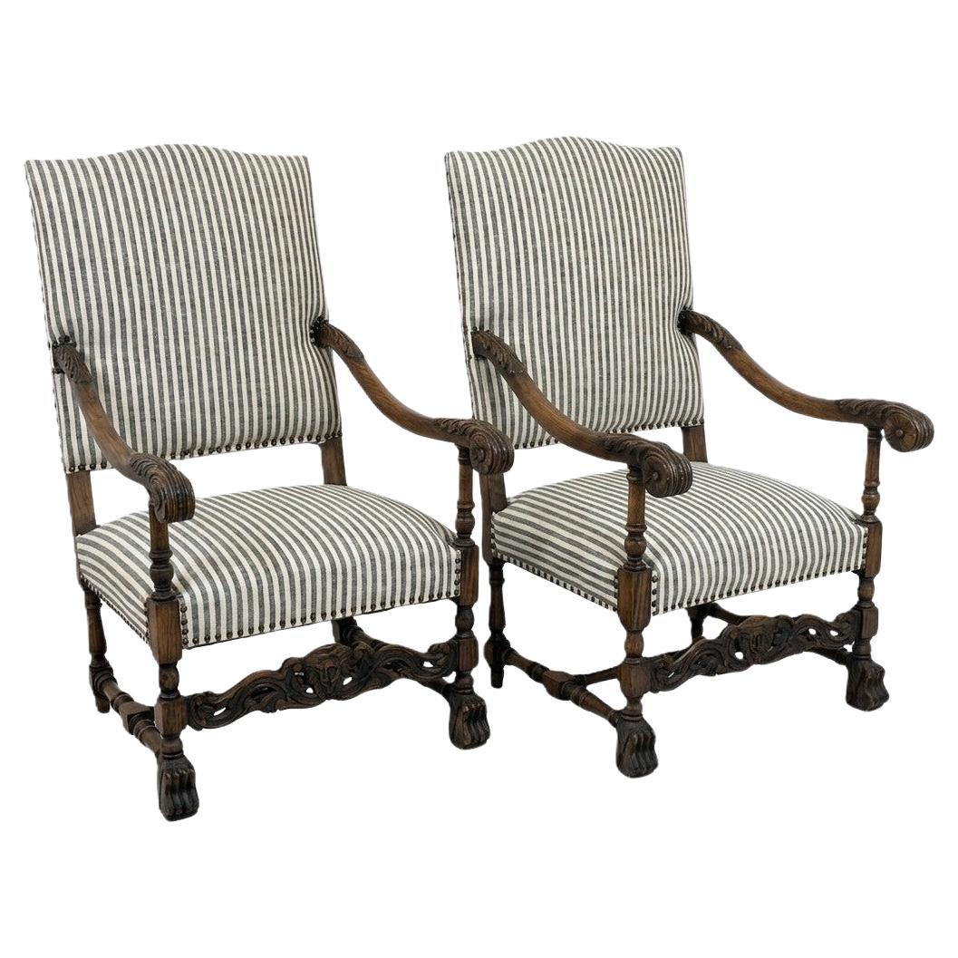 Pair 19th Century Louis XIII Armchairs For Sale