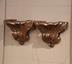 Pair 19th Century Louis XV Carved Giltwood Wall Brackets Consoles from Provence