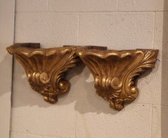 Pair 19th Century Louis XV Carved Giltwood Wall Brackets Consoles from Provence