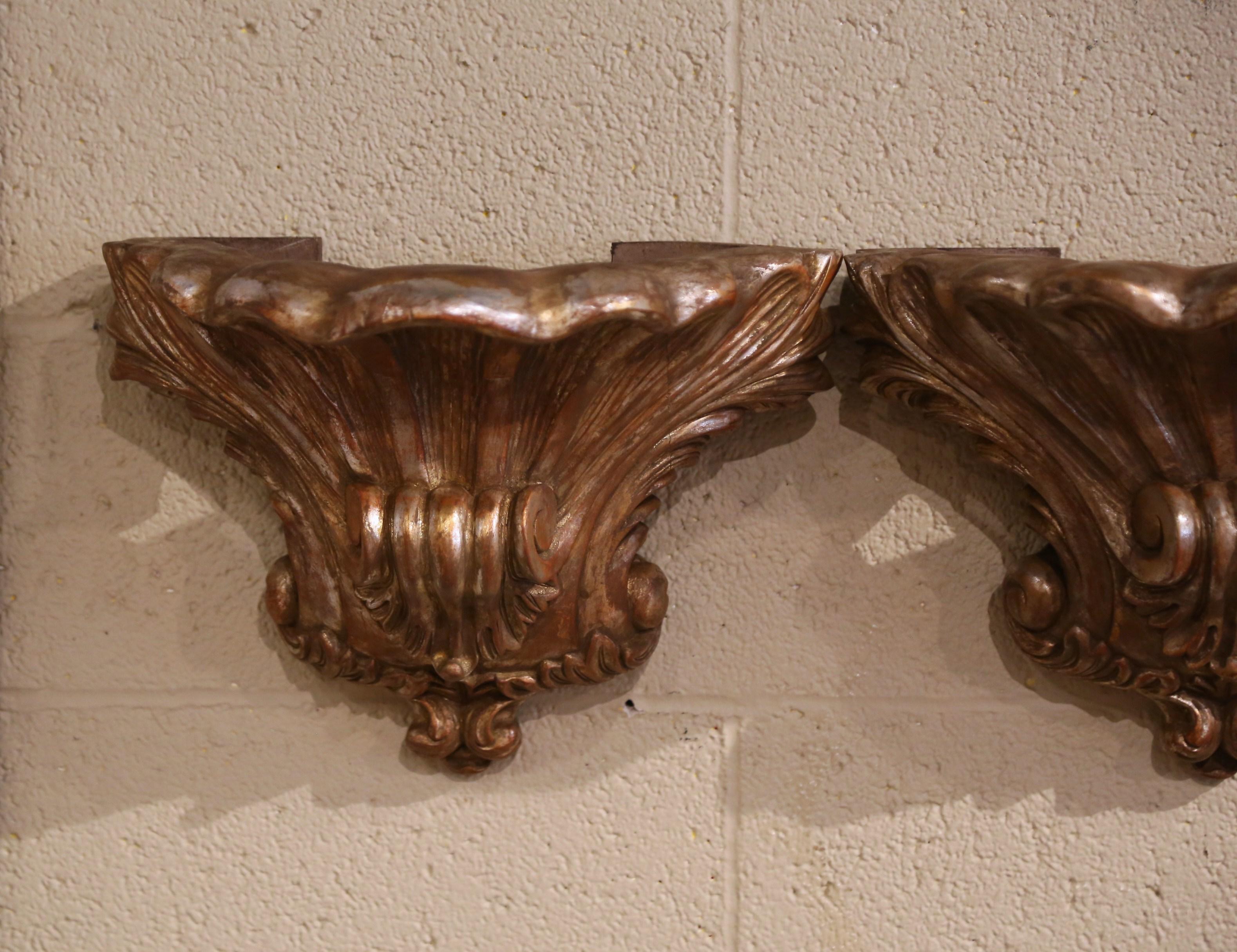 French Pair 19th Century Louis XV Carved Giltwood Wall Brackets Consoles from Provence For Sale