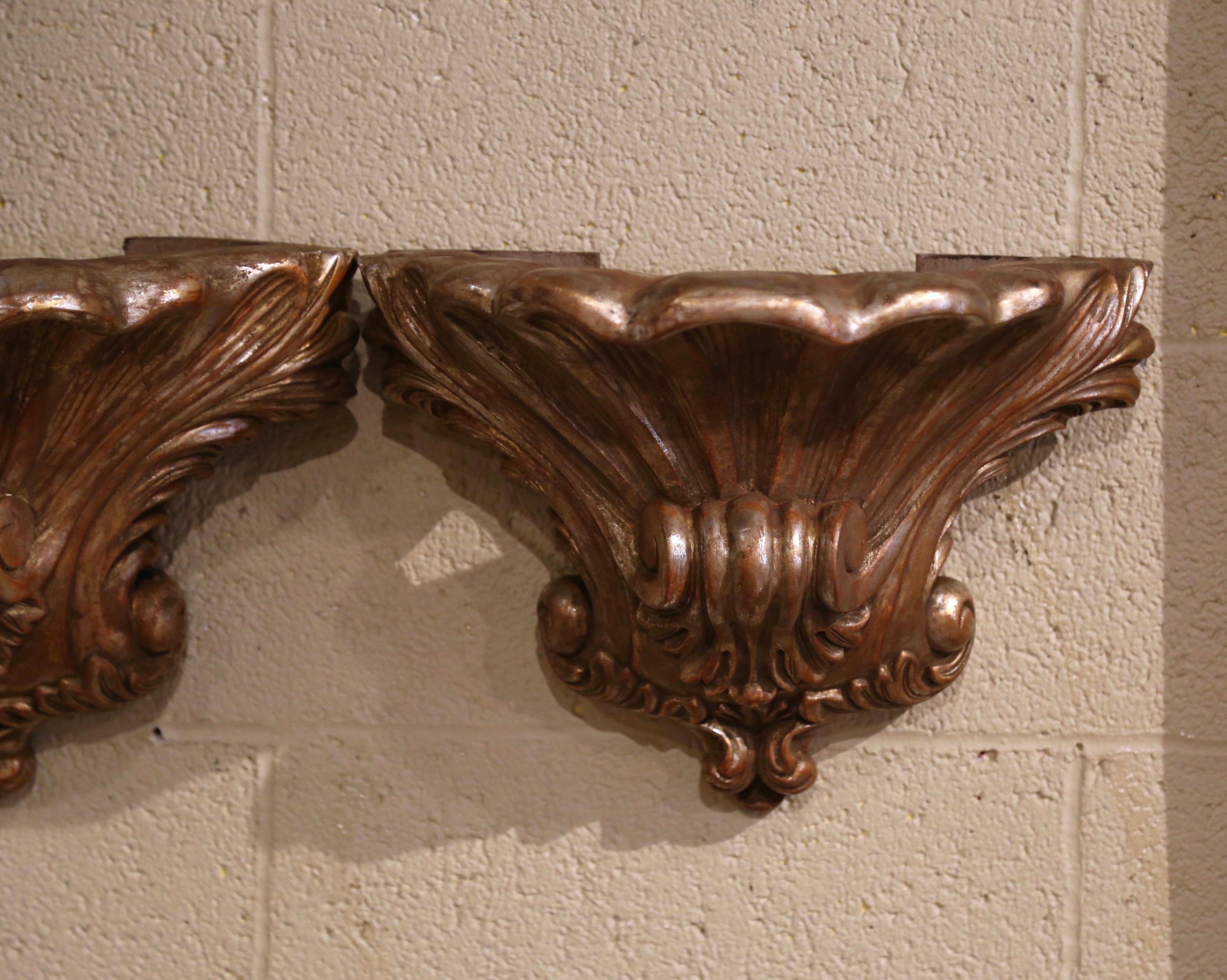 Hand-Carved Pair 19th Century Louis XV Carved Giltwood Wall Brackets Consoles from Provence For Sale