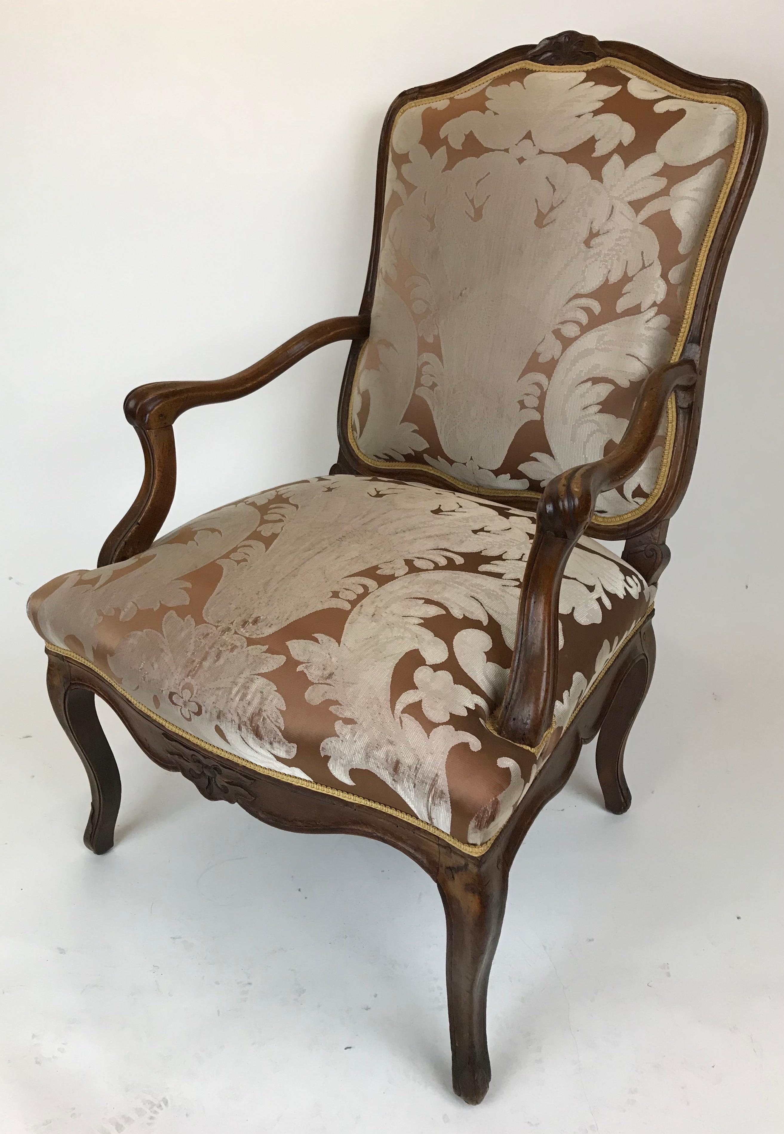Pair 19th Century Louis XV Style Country French Open Armchairs or Fauteuils  In Good Condition For Sale In Pittsburgh, PA