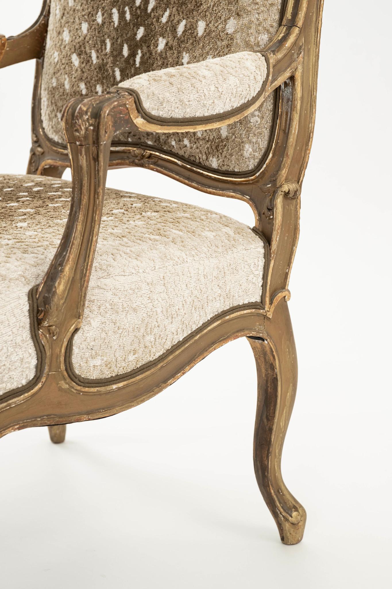 Pair 19th Century Louis XV Style Fawn Axis Woven Velvet Armchair For Sale 5