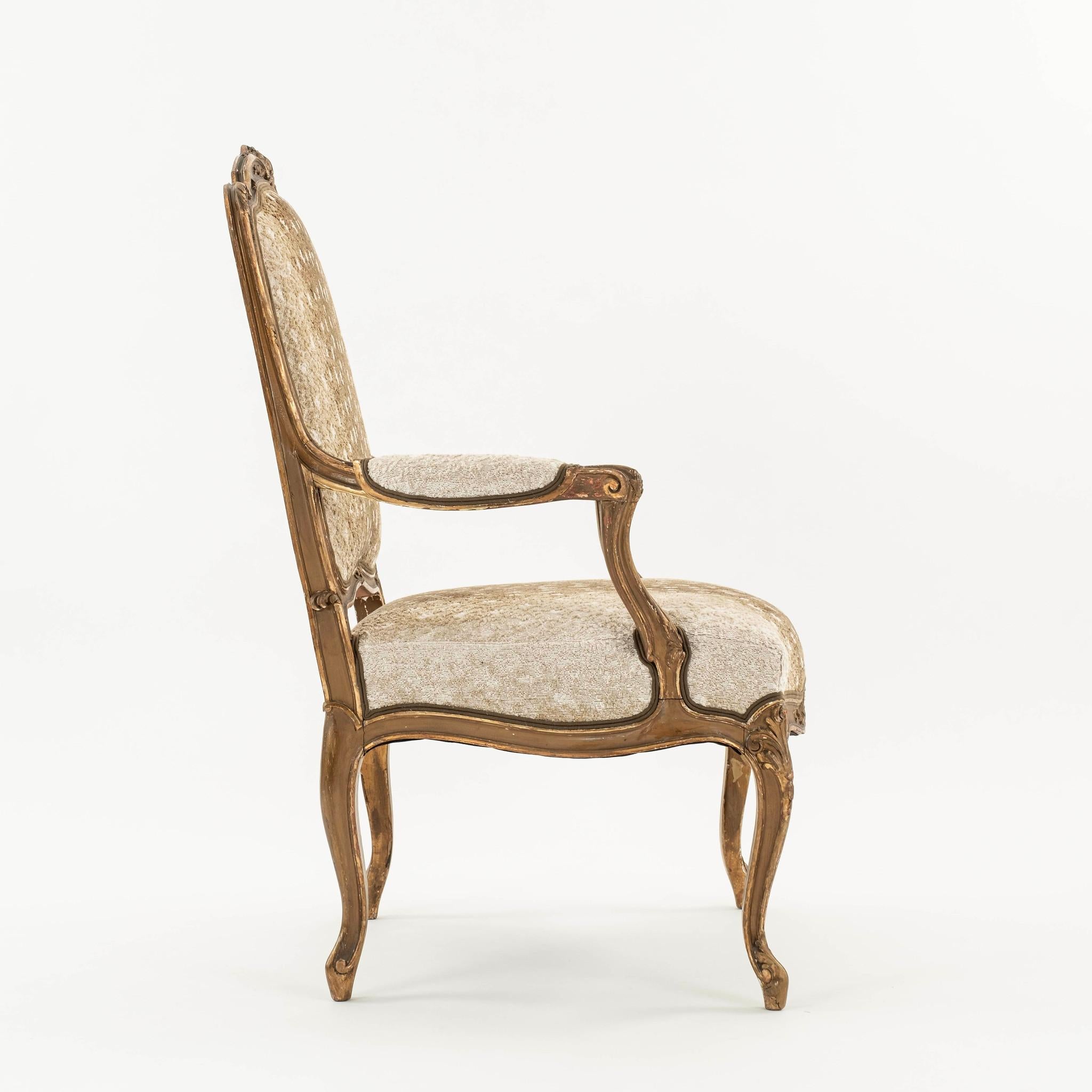Pair 19th Century Louis XV Style Fawn Axis Woven Velvet Armchair For Sale 1