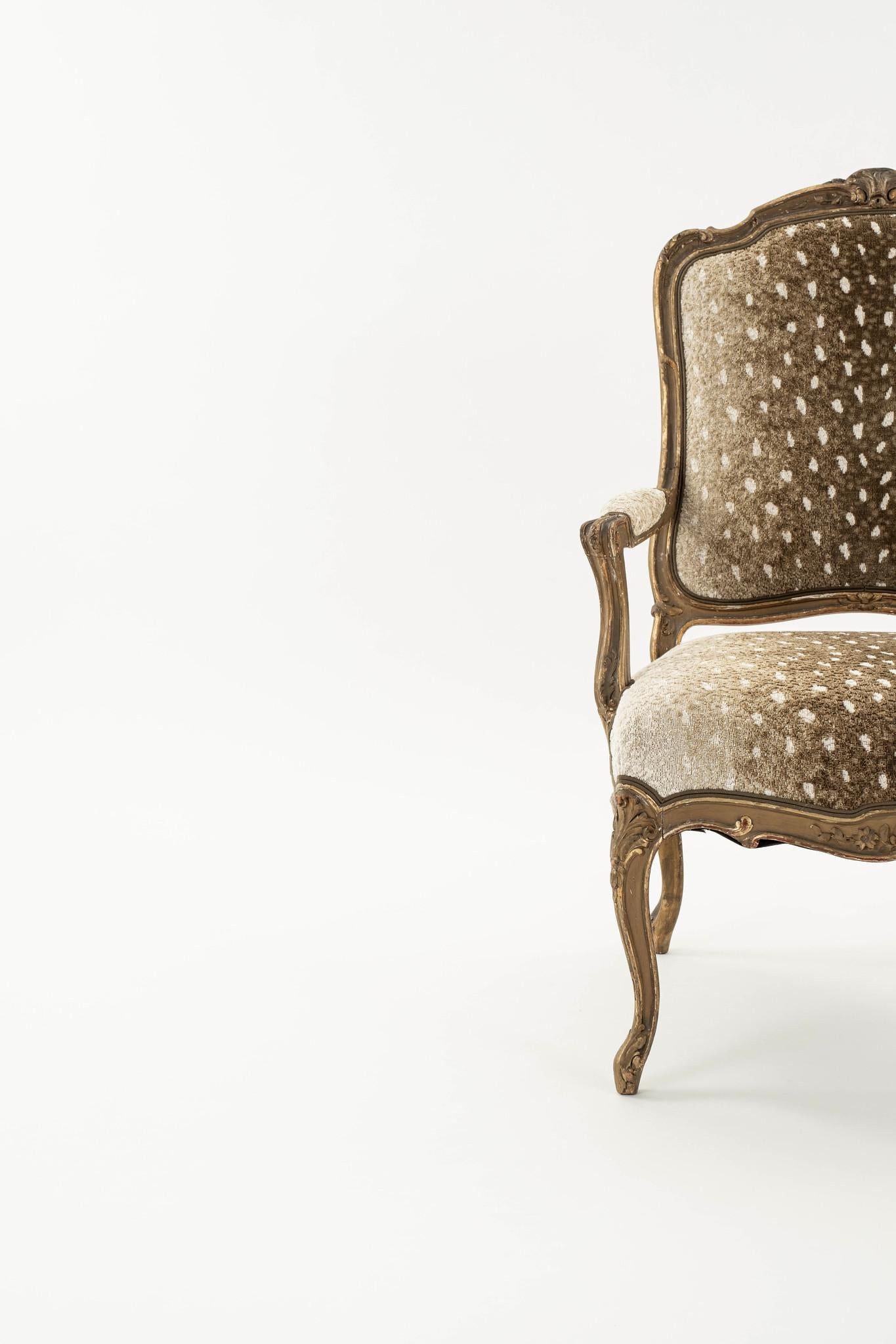 Pair 19th Century Louis XV Style Fawn Axis Woven Velvet Armchair For Sale 2