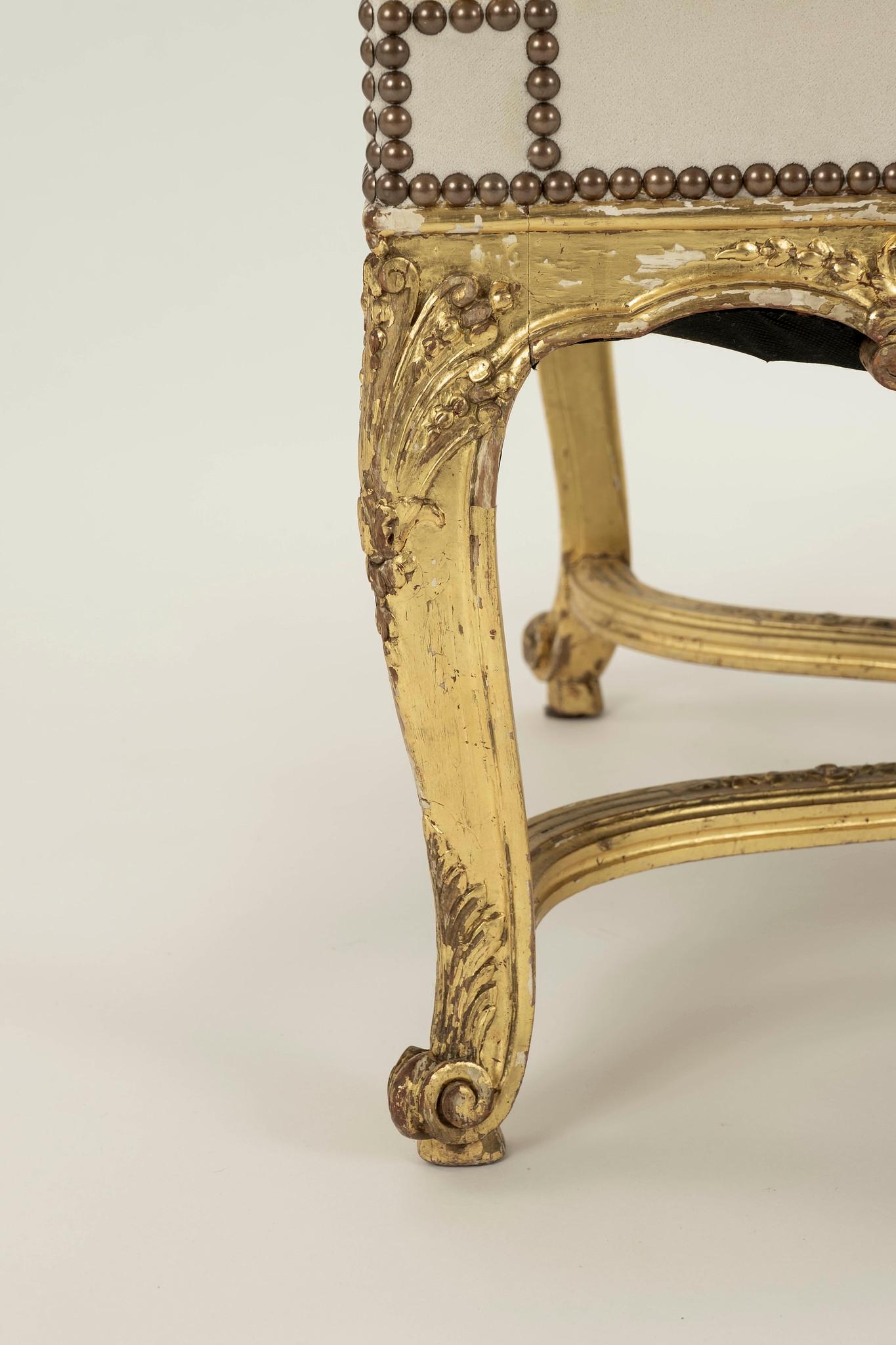 Pair 19th Century Louis XV Style Giltwood Fauteuils For Sale 7