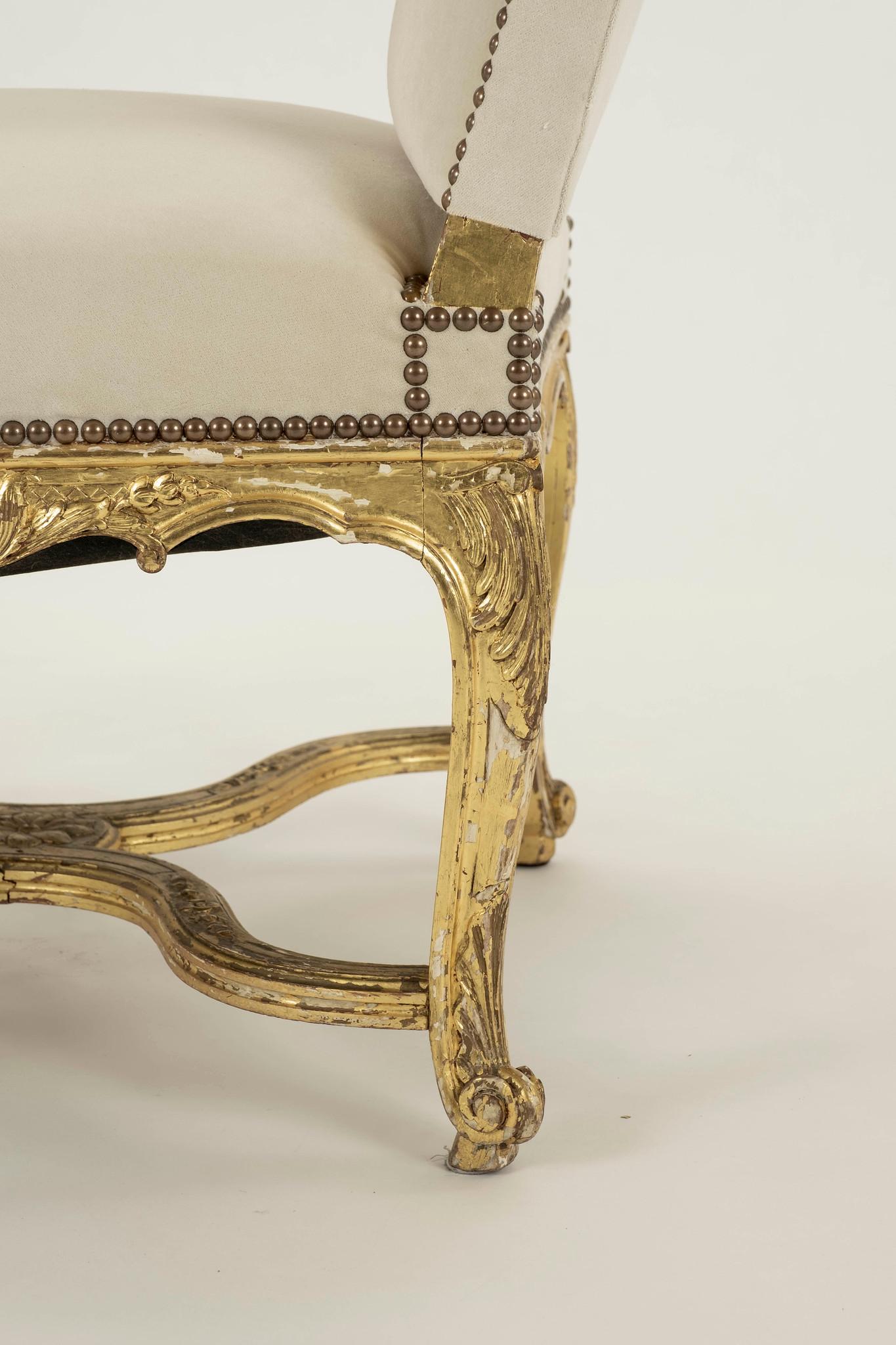Pair 19th Century Louis XV Style Giltwood Fauteuils For Sale 3
