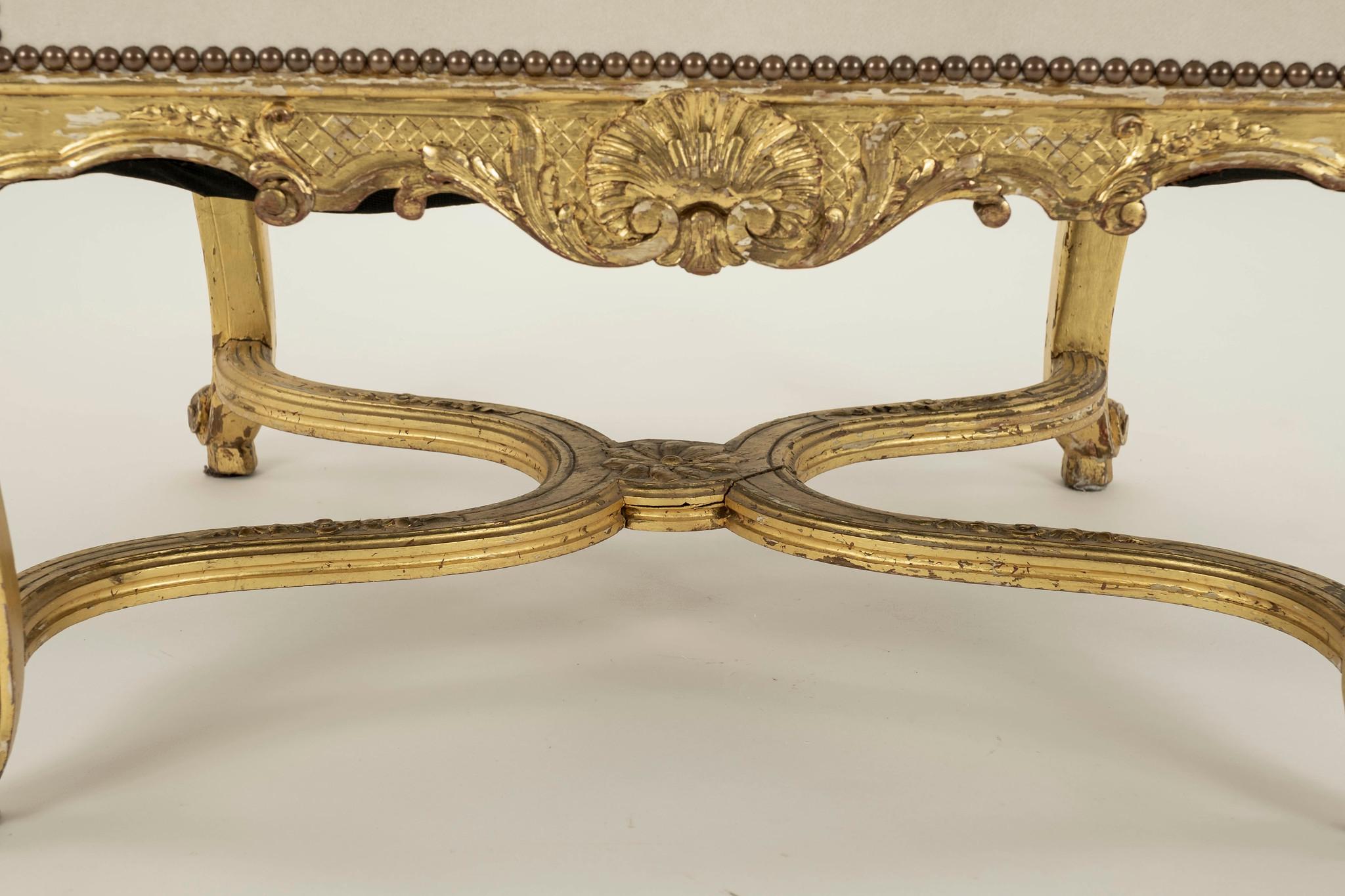 Pair 19th Century Louis XV Style Giltwood Fauteuils For Sale 4