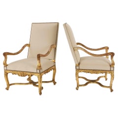 Pair 19th Century Louis XV Style Giltwood Fauteuils