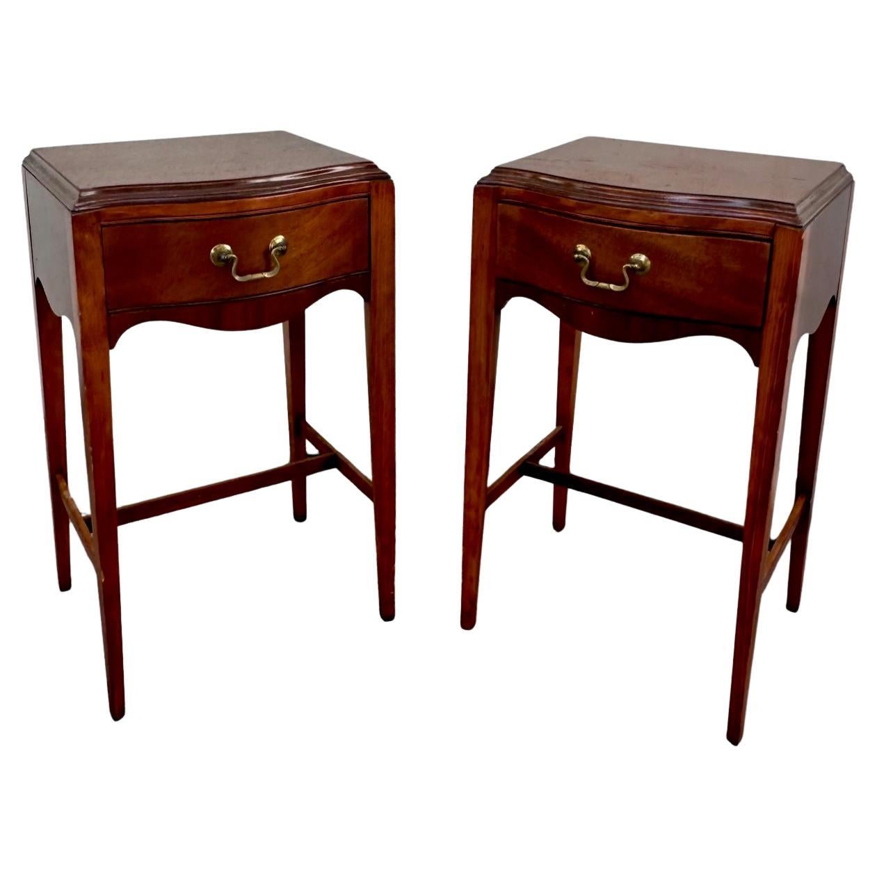 Pair 19th Century Louis XVI Style Mahogany Serpentine Nightstands. For Sale