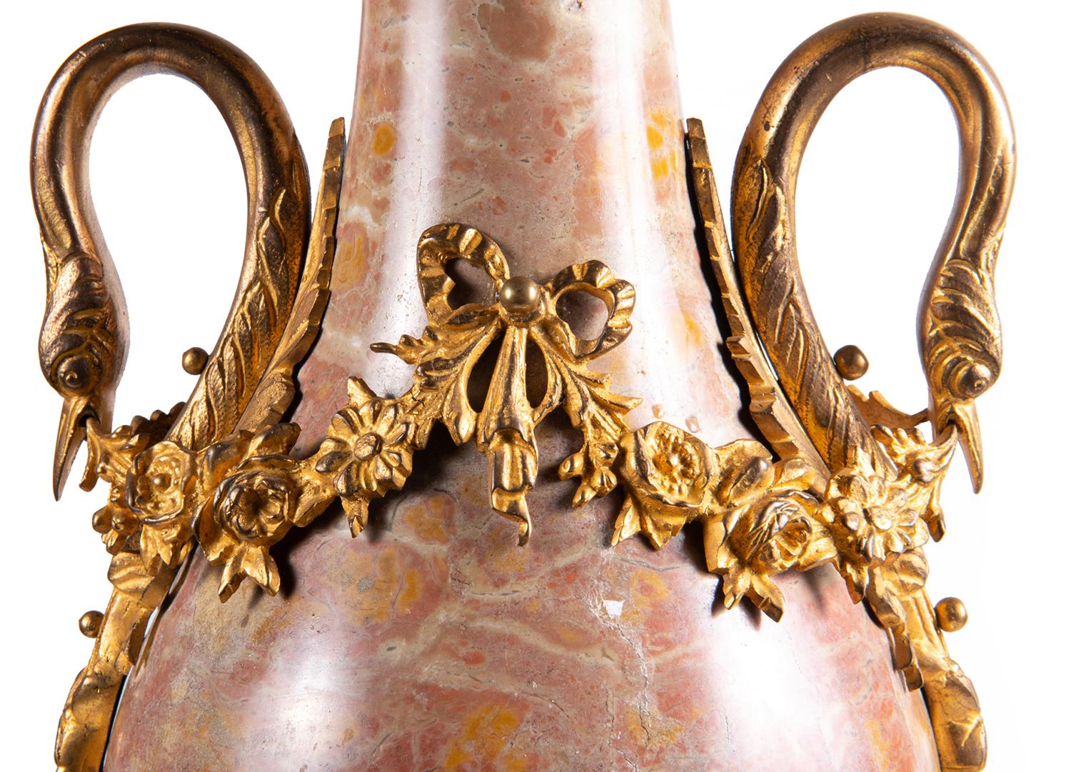 Gilt Pair of 19th Century Louis XVI Style Marble Vases For Sale