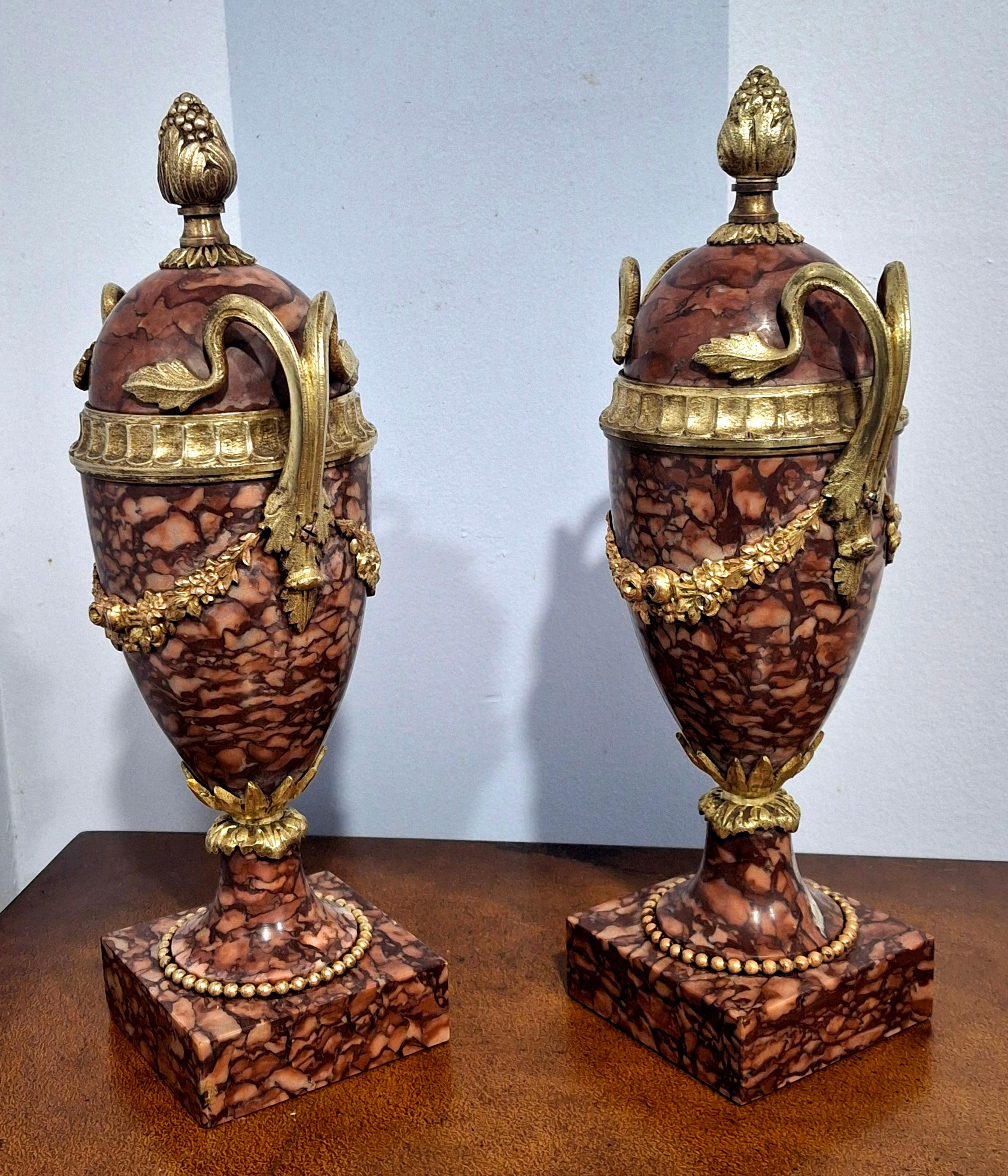 Coppia di cassette in marmo Royal Rouge e bronzo del XIX secolo.
Misura: 5