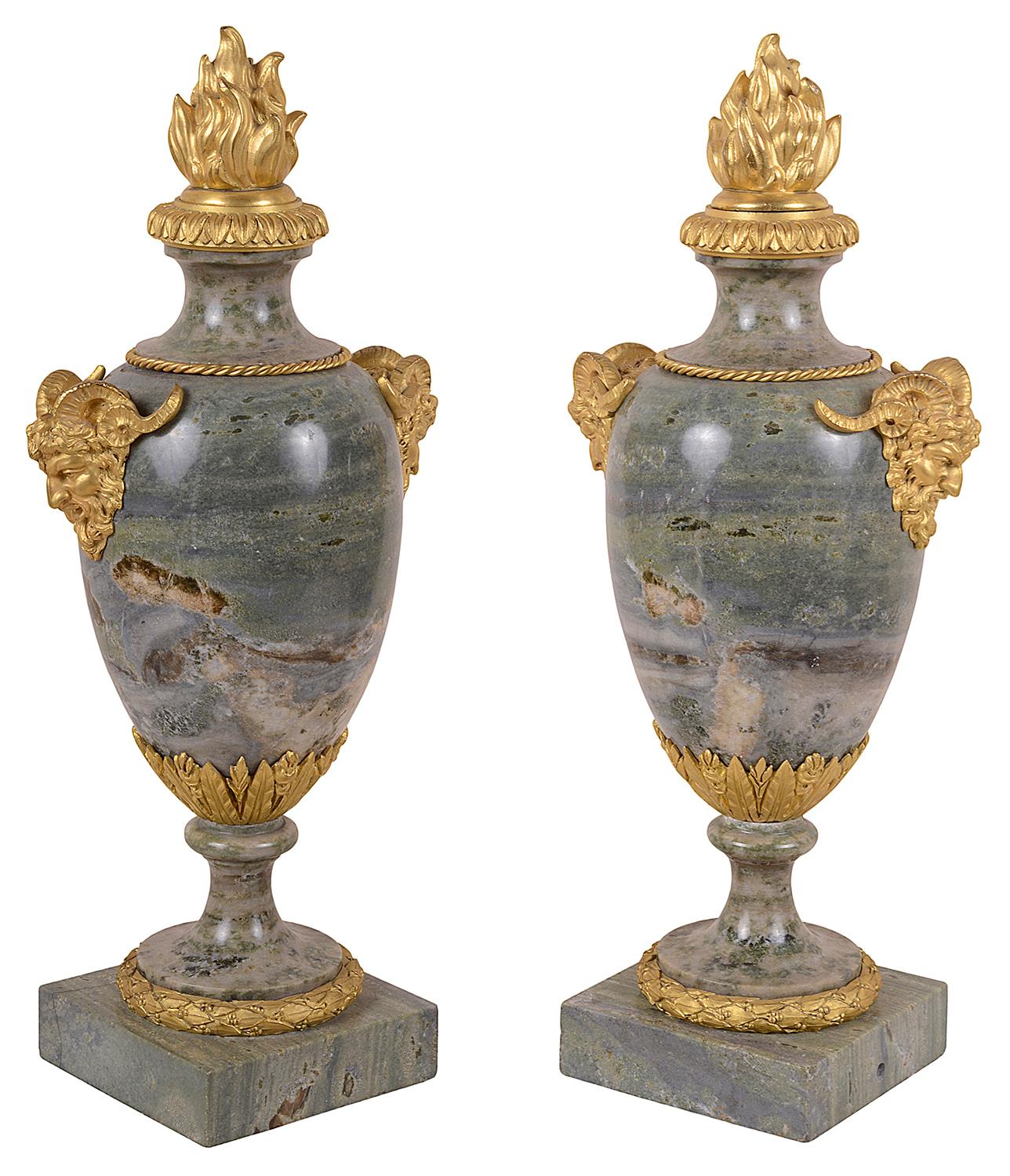 Renaissance Pair of 19th Century Marble and Ormolu Vases, Louis XVI Style For Sale