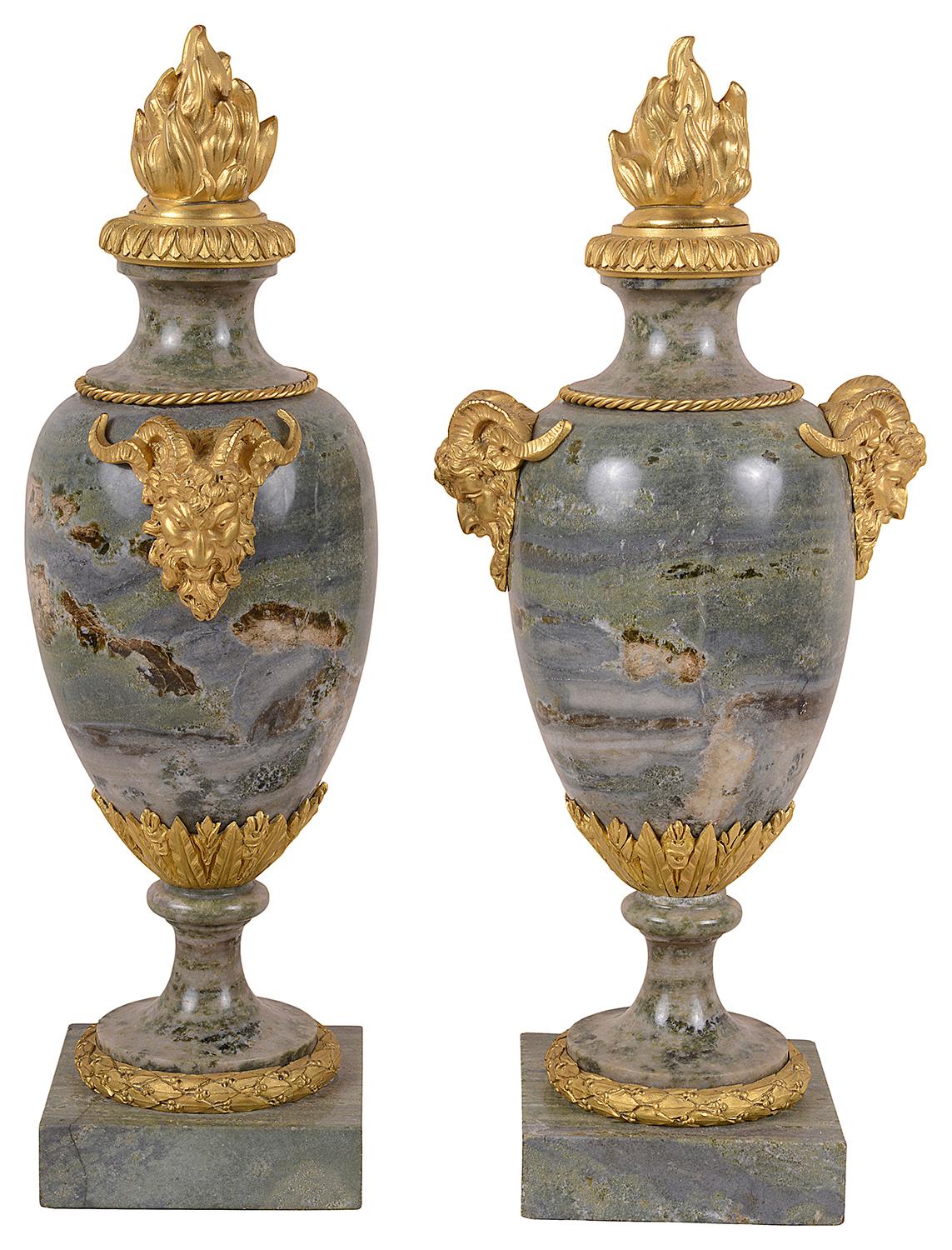 Pair of 19th Century Marble and Ormolu Vases, Louis XVI Style In Good Condition For Sale In Brighton, Sussex