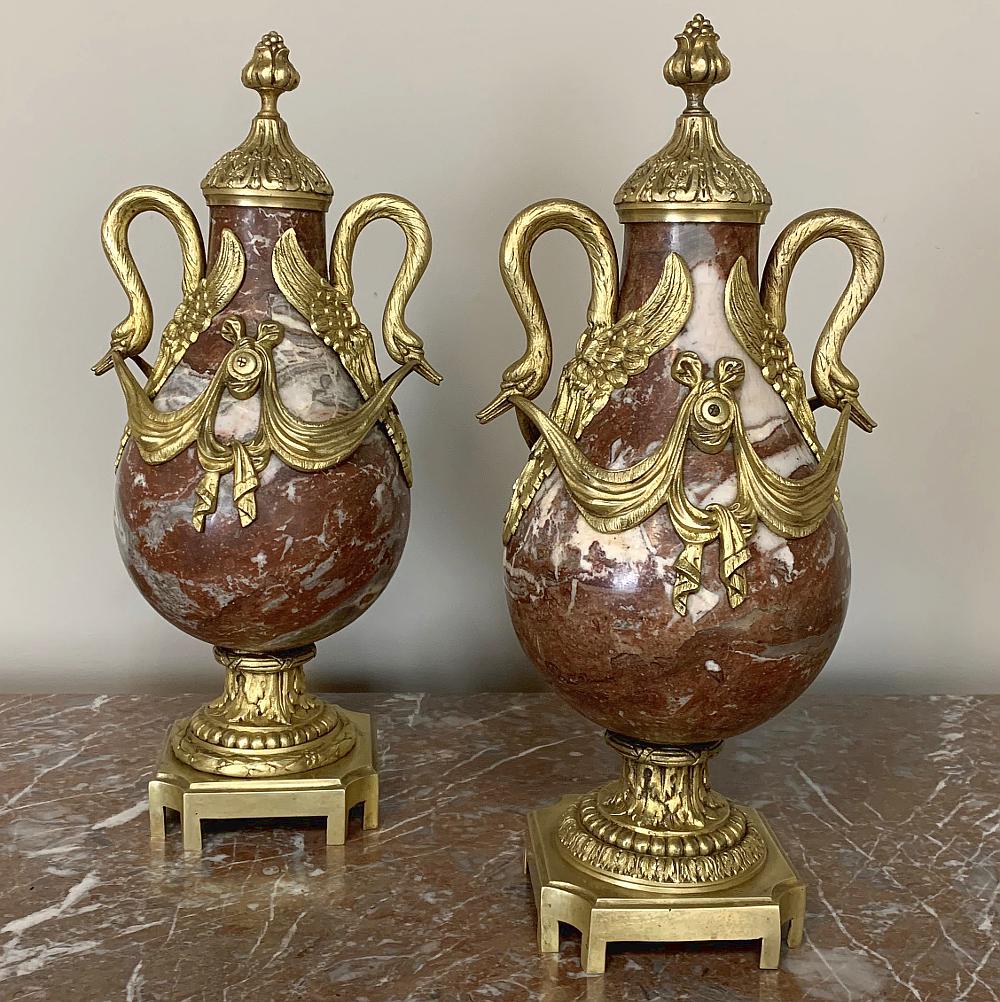 Pair of 19th Century Marble and Bronze Cassolettes For Sale 5