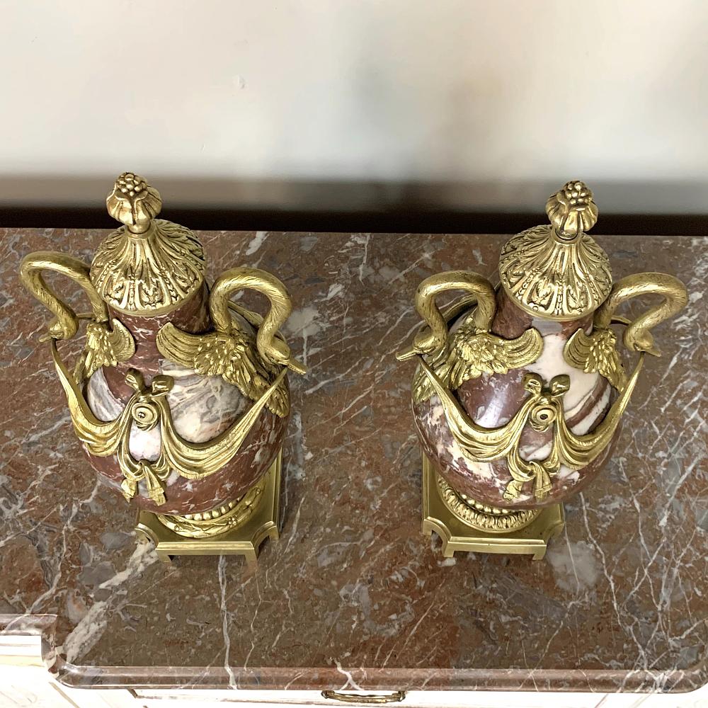 Pair of 19th Century Marble and Bronze Cassolettes For Sale 6