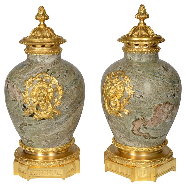 Pair Classical 19th Century Marble Lidded Urns For Sale at 1stDibs