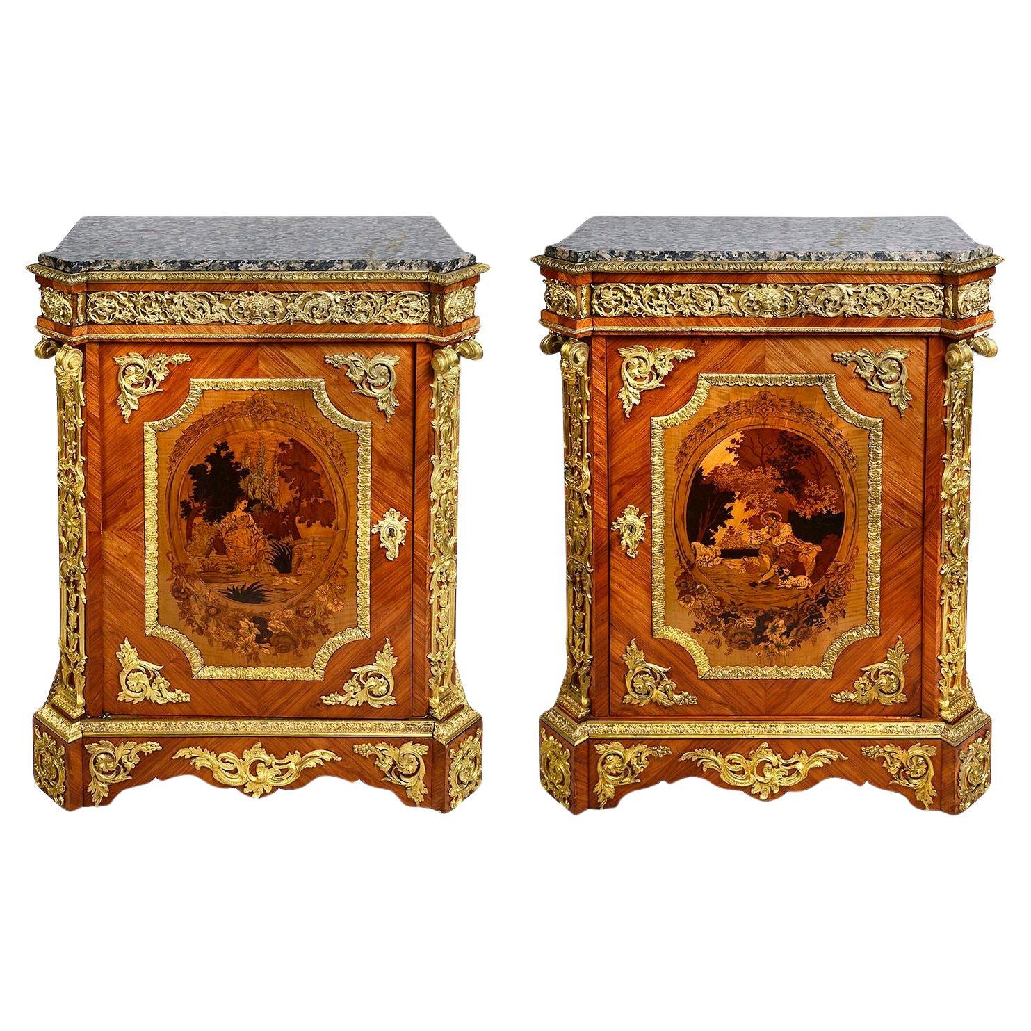 Pair 19th Century Marquetry inlaid side cabinets.