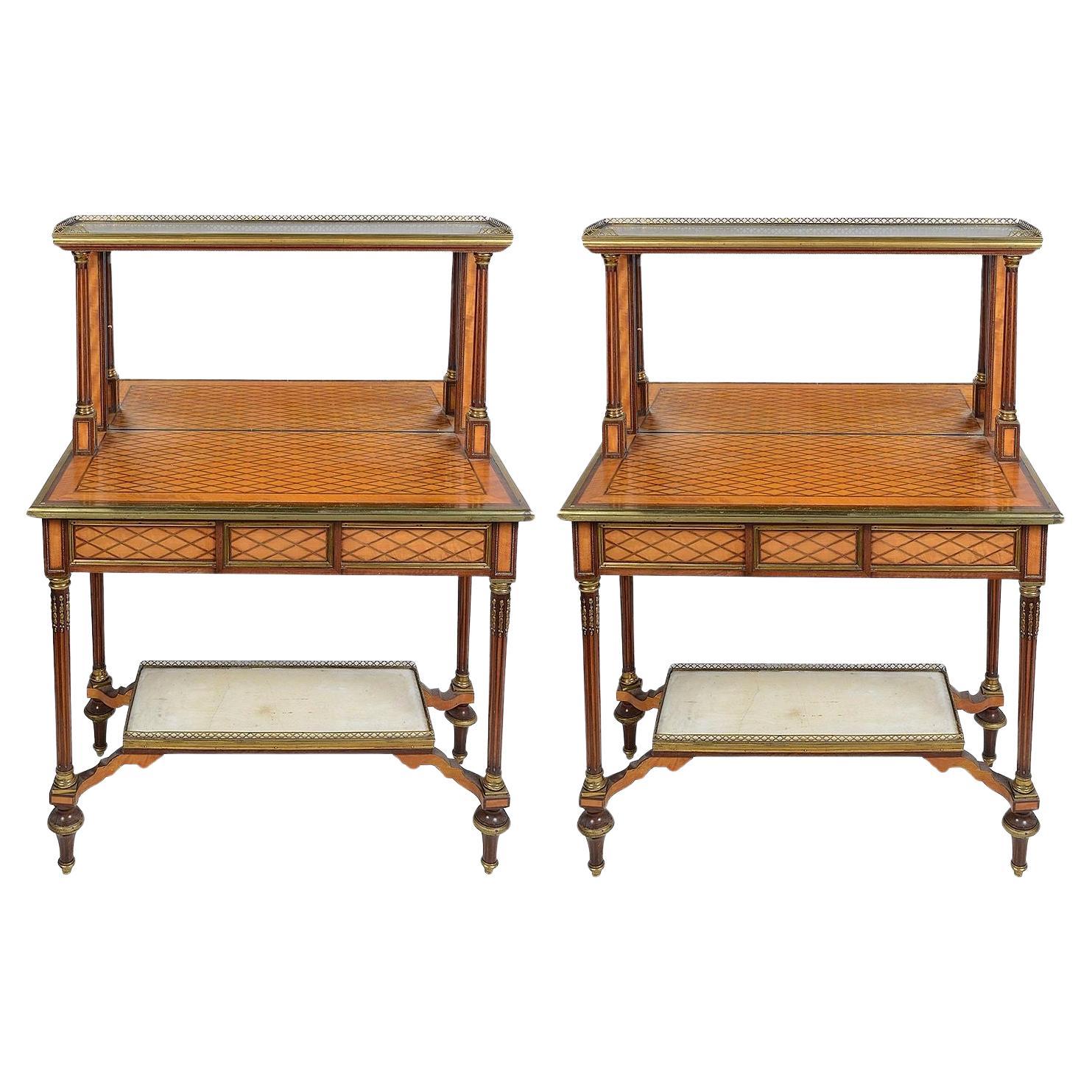 Pair 19th Century marquetry side / console tables, after Donald Ross. For Sale