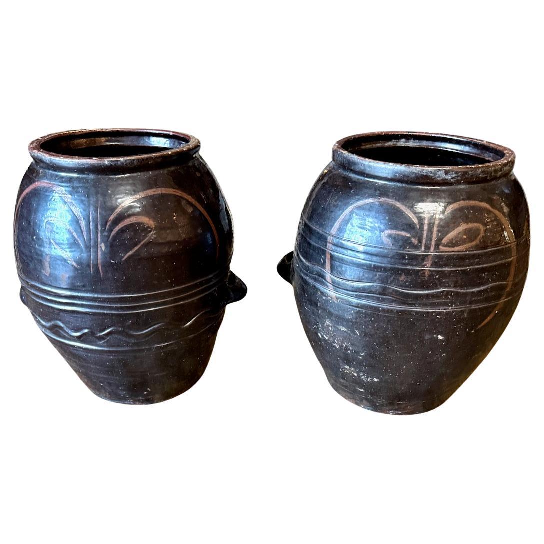 Pair 19th Century Martaban Storage Jars