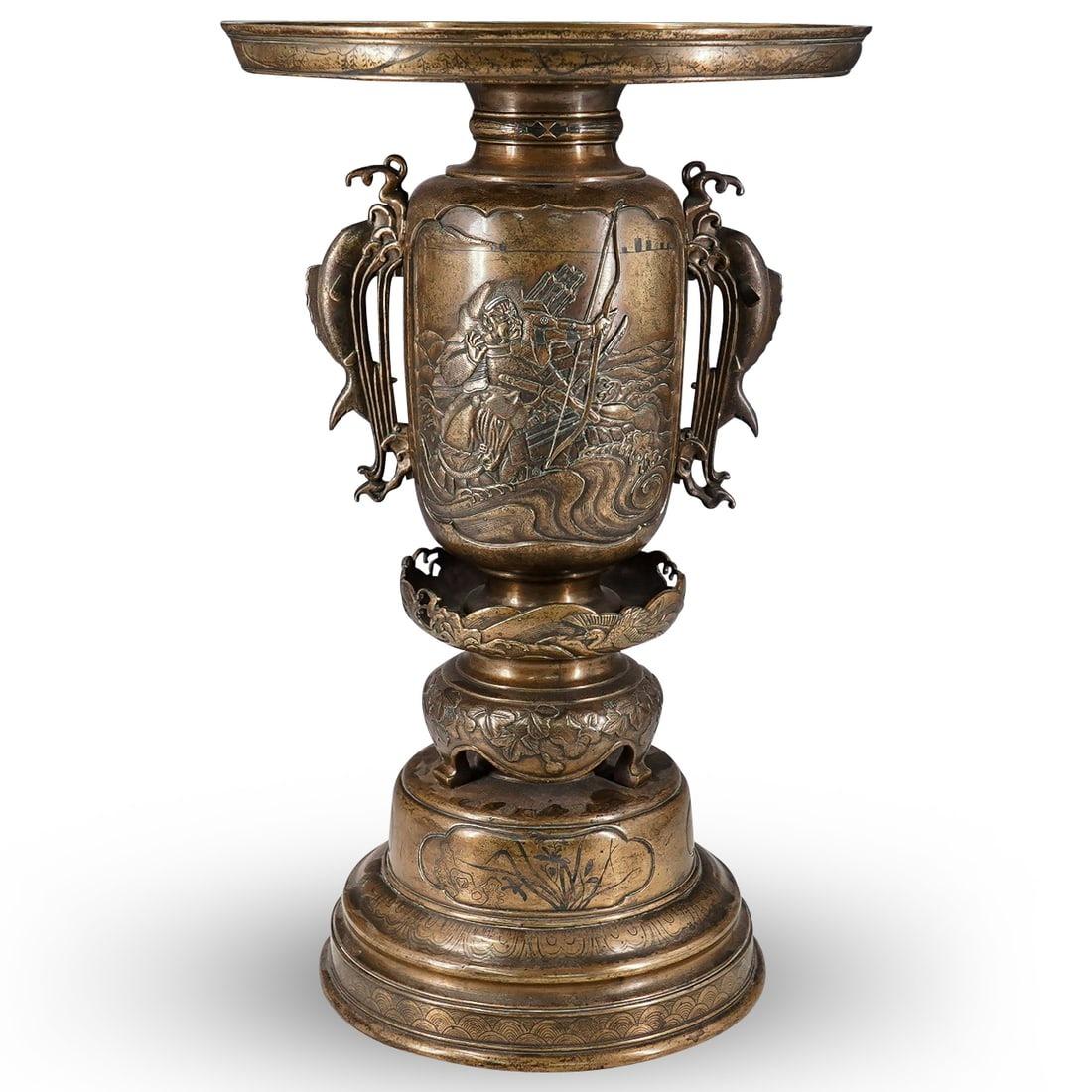 Pair 19th Century Meiji Japanese Usabata Ikebana Bronze Vases For Sale 2