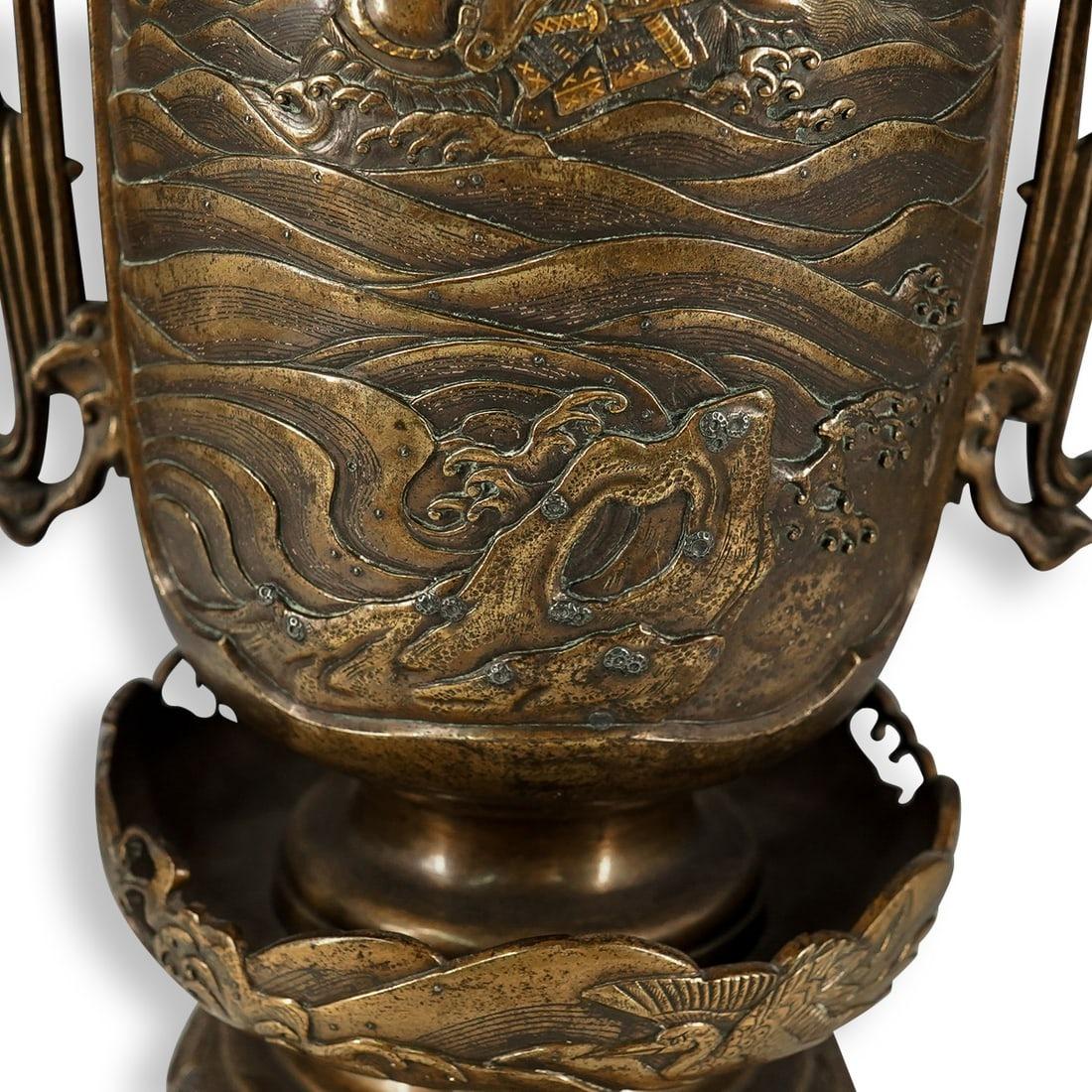 Pair 19th Century Meiji Japanese Usabata Ikebana Bronze Vases For Sale 3