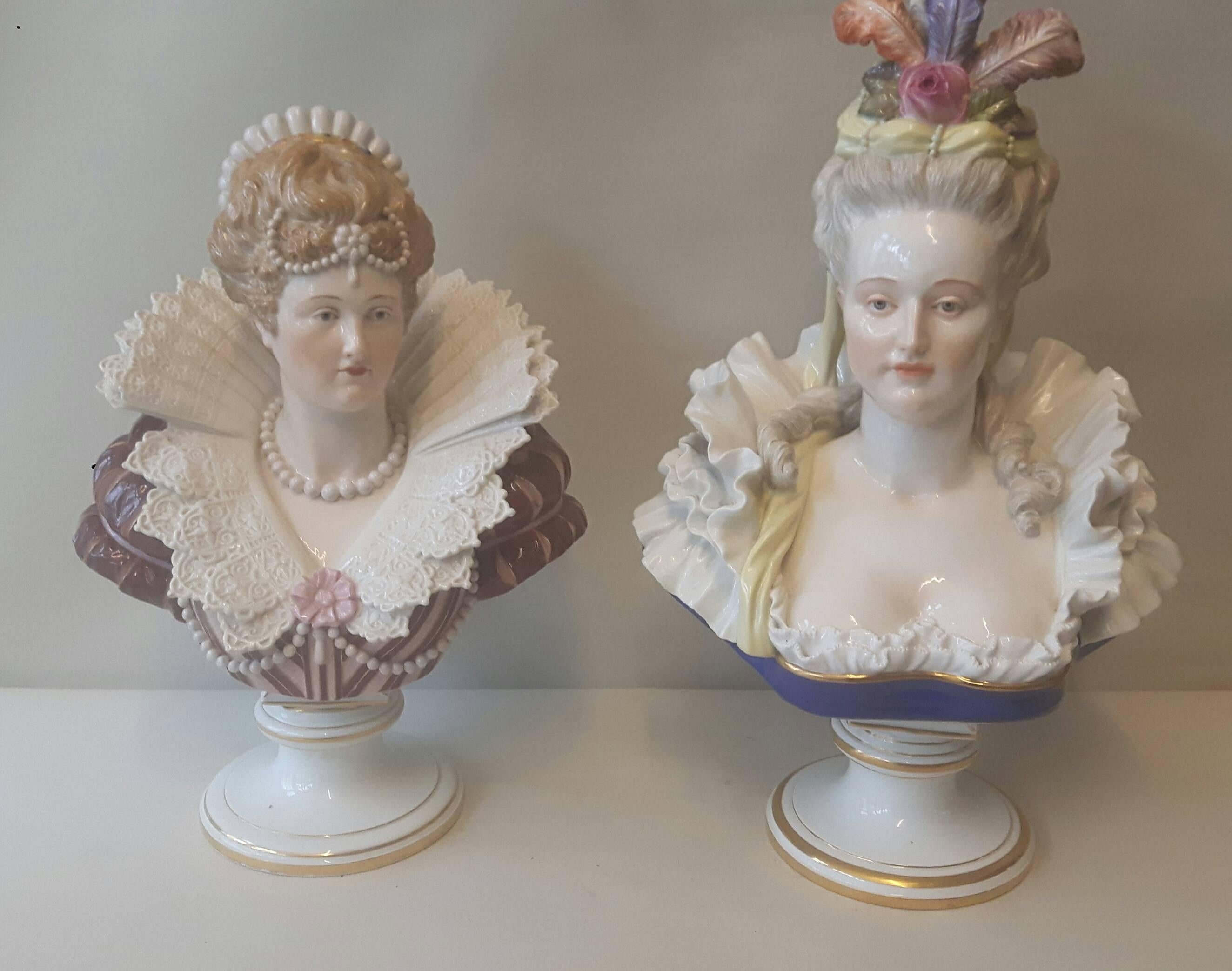 Glazed Pair of 19th Century Meissen Busts For Sale