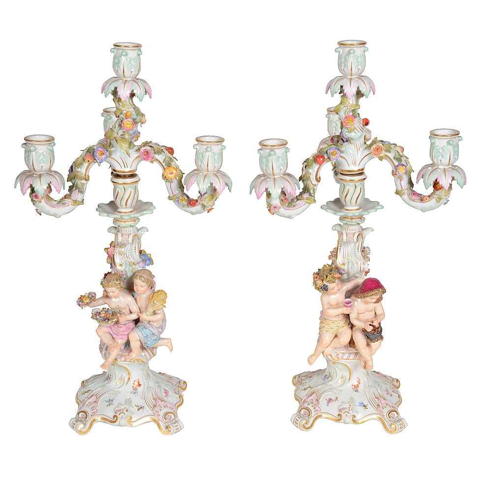 Coppia di candelabri di Meissen del XIX secolo