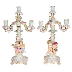 Pareja de candelabros Meissen del siglo XIX
