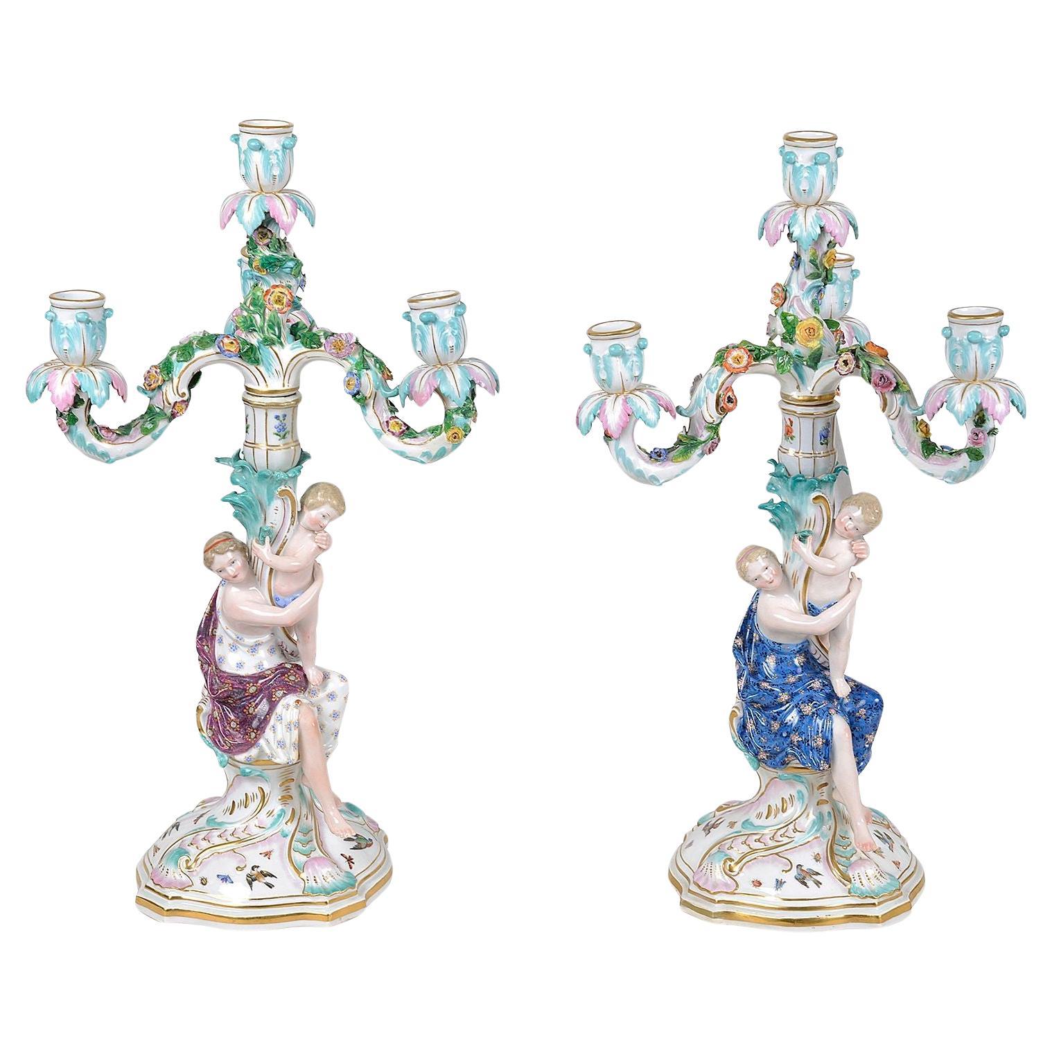 Paire de candélabres de Meissen du 19ème siècle