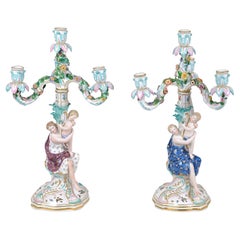 Paire de candélabres de Meissen du 19ème siècle