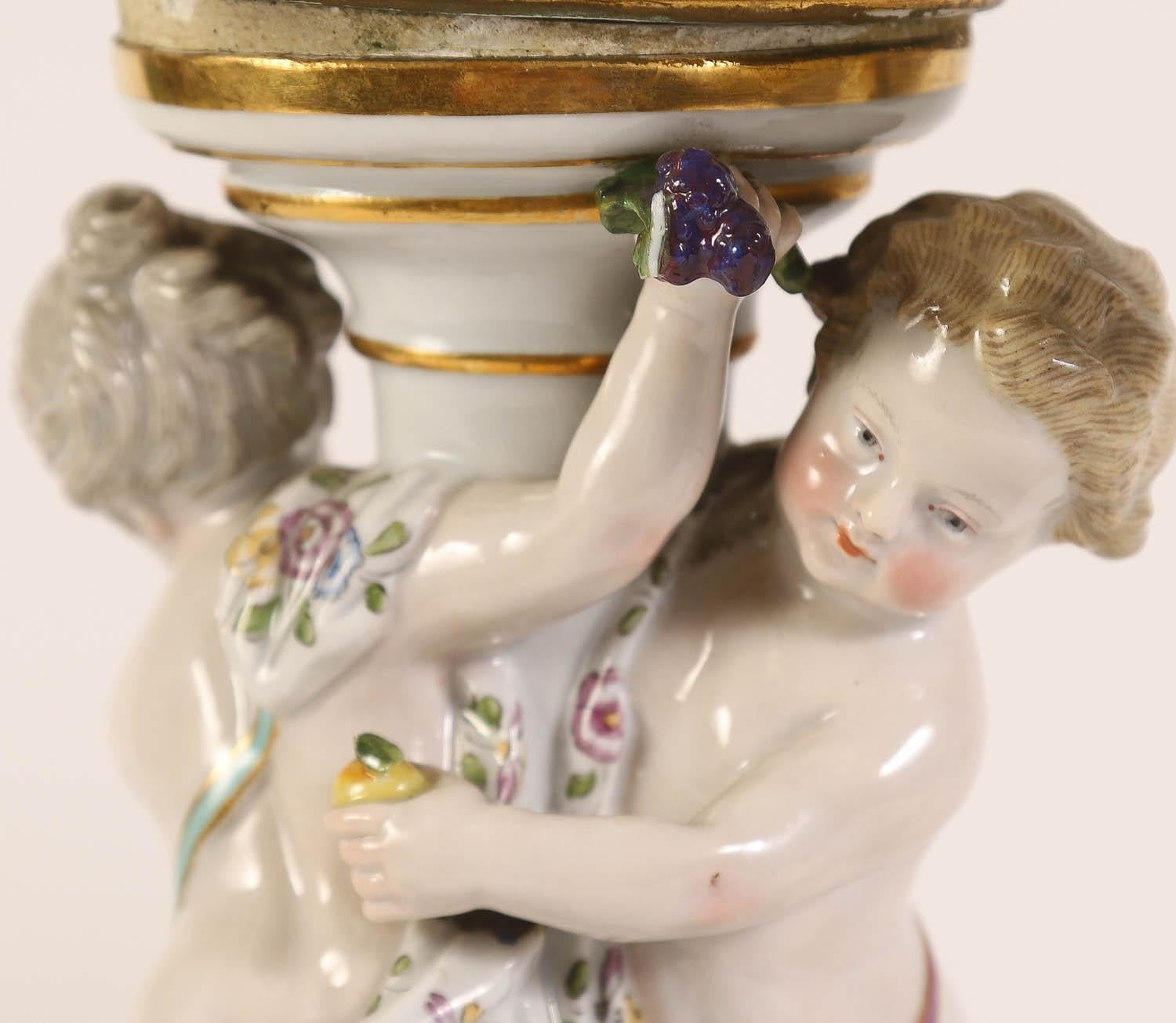 Pair 19th Century Meissen Figural Porcelain Centerpiece Baskets For Sale 5
