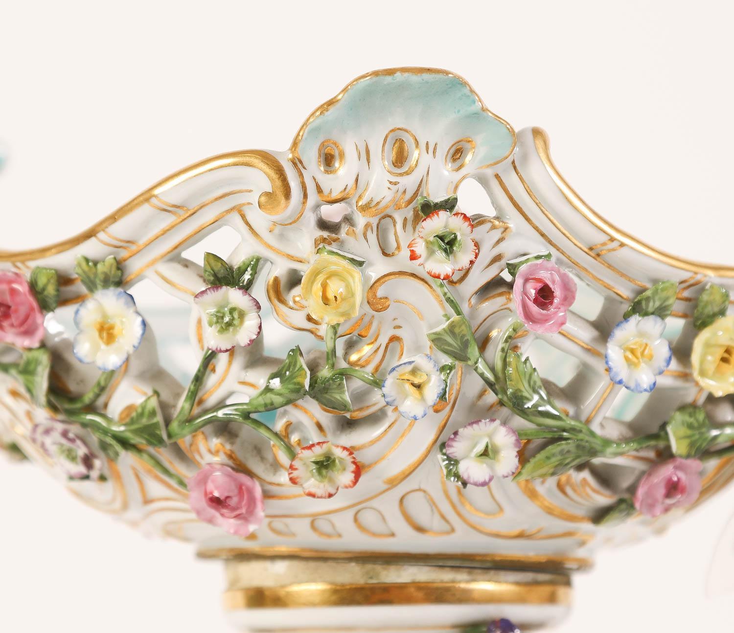 Pair 19th Century Meissen Figural Porcelain Centerpiece Baskets For Sale 6