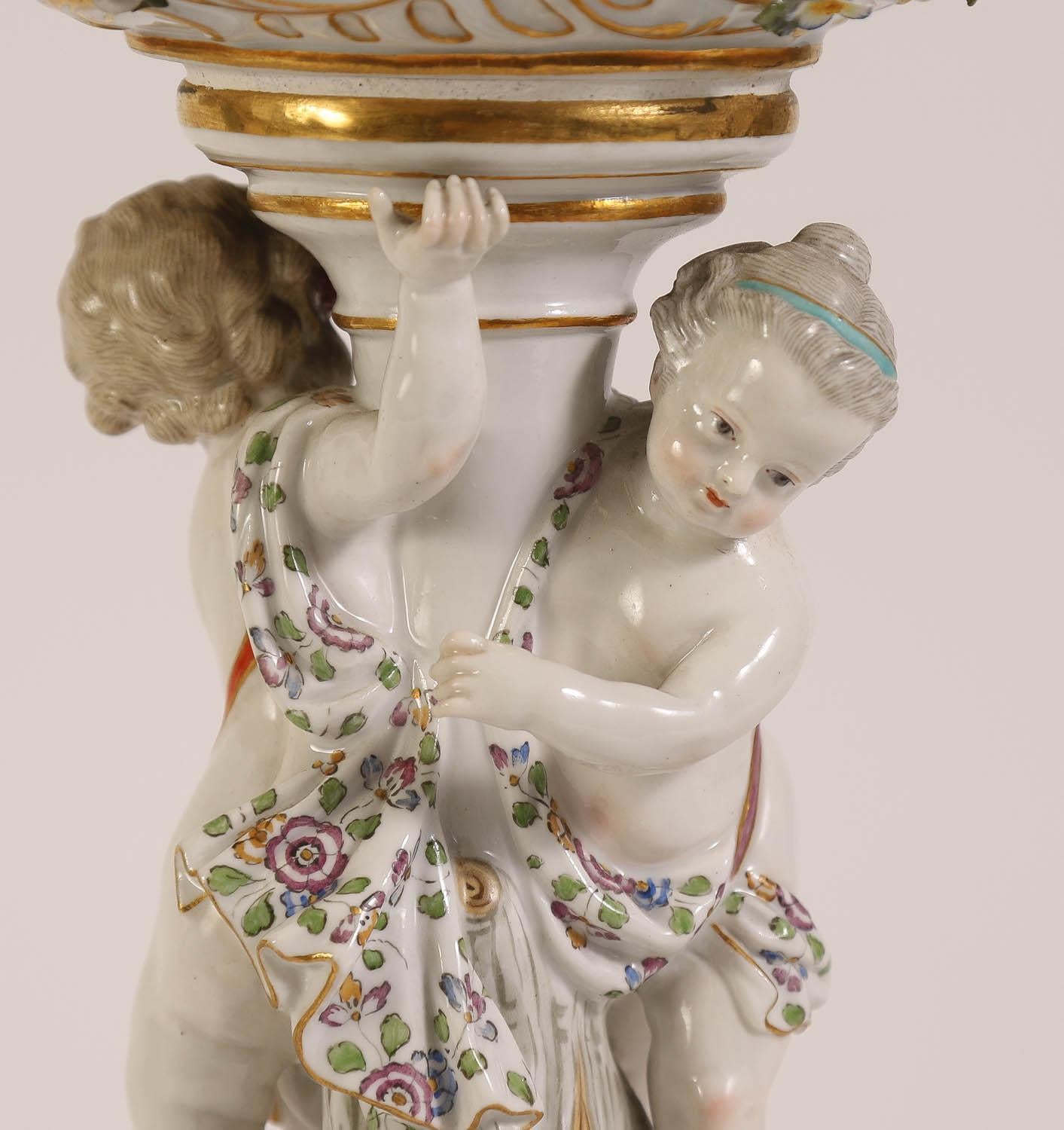 Pair 19th Century Meissen Figural Porcelain Centerpiece Baskets For Sale 7