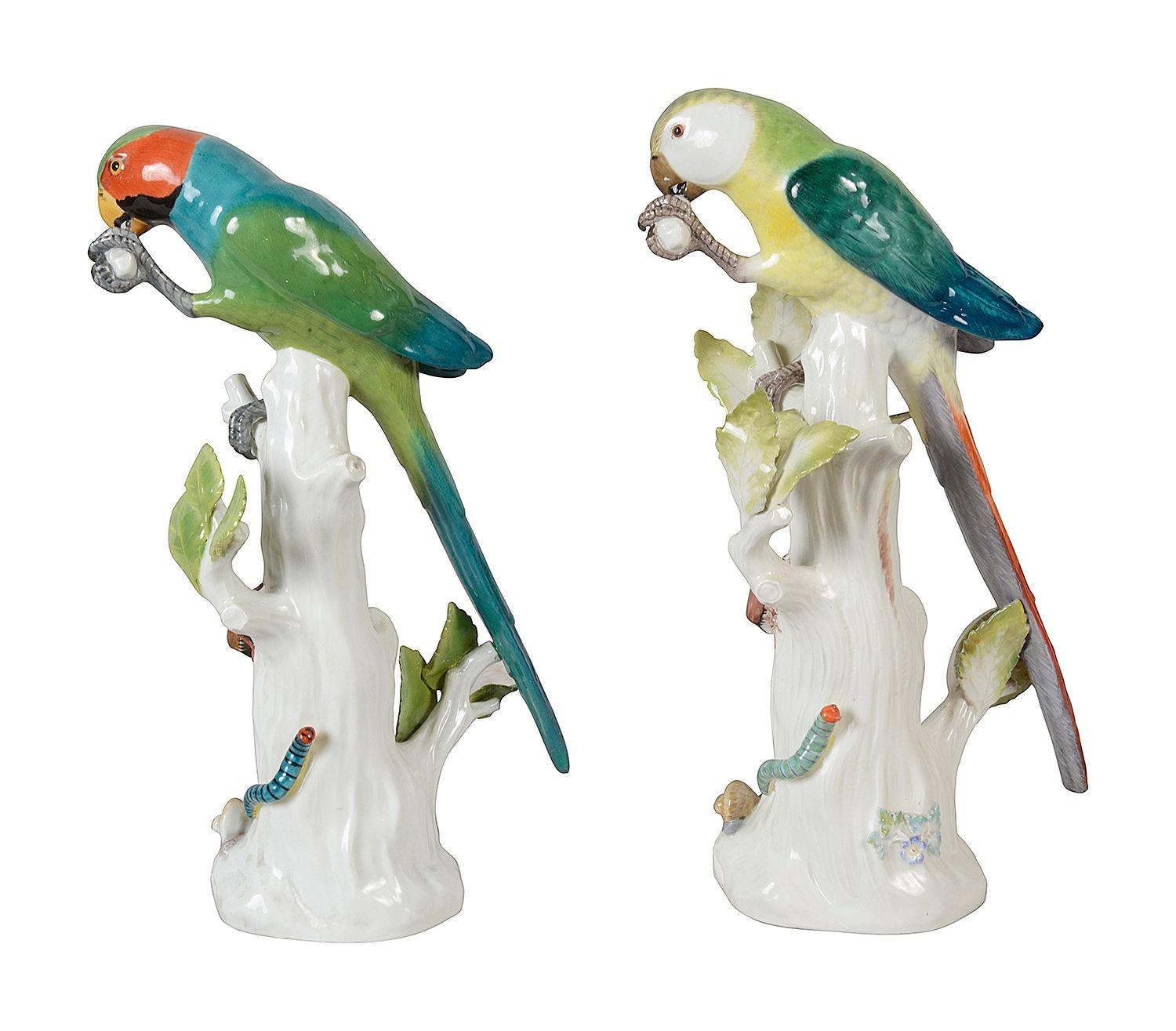 Pair 19th Century Meissen Parrots. In Good Condition For Sale In Brighton, Sussex