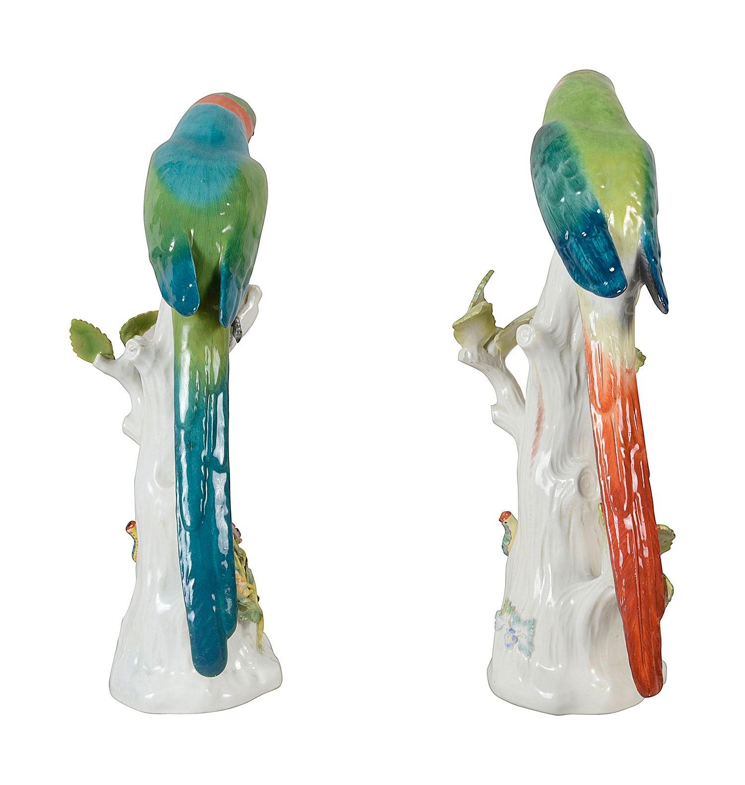 Porcelain Pair 19th Century Meissen Parrots. For Sale