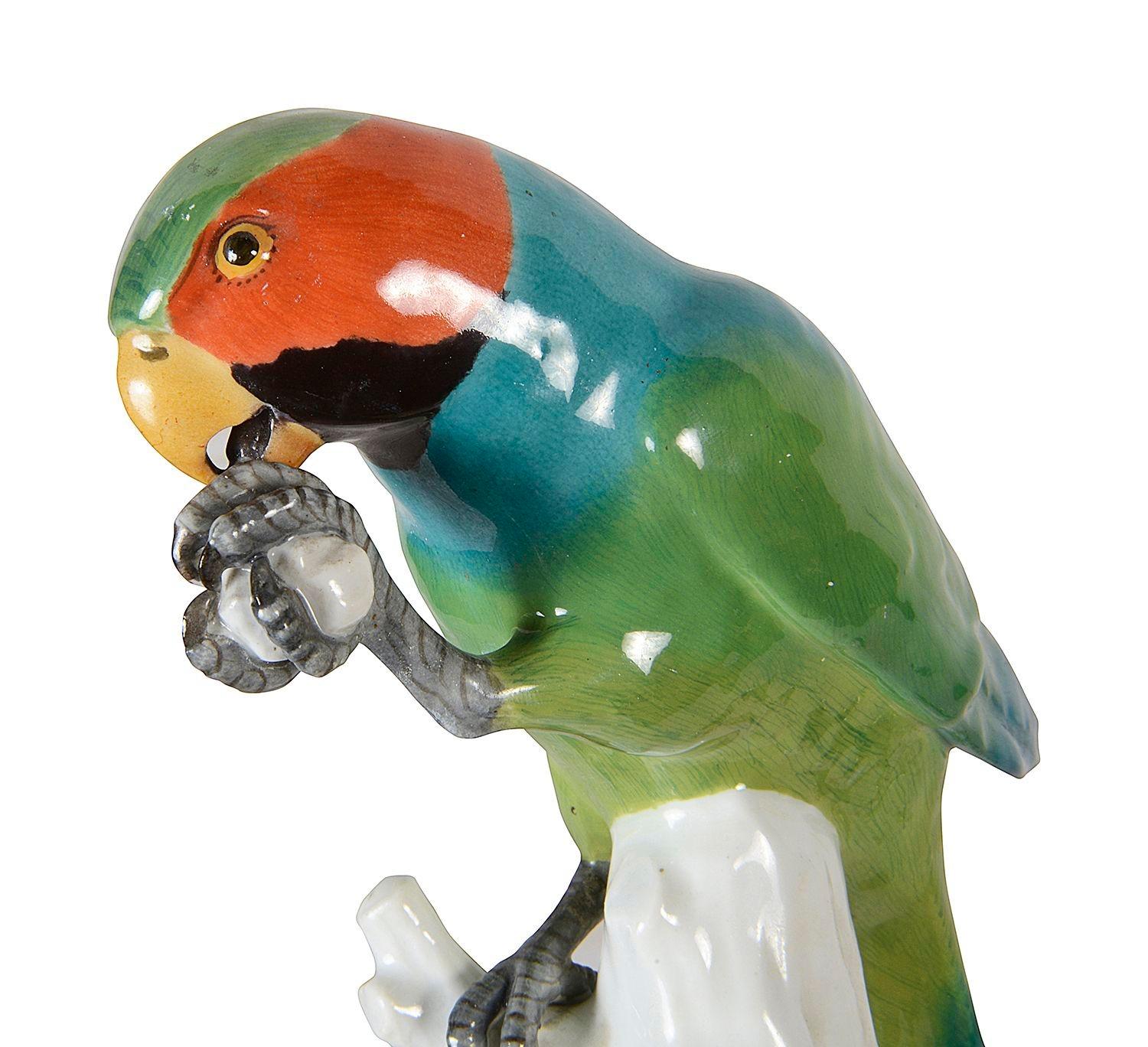 Pair 19th Century Meissen Parrots. For Sale 2