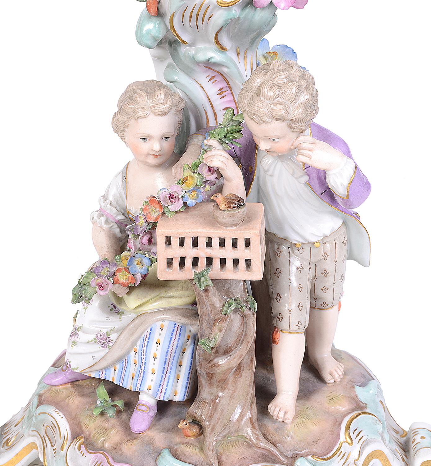 German Pair of 19th Century Meissen Porcelain Candelabra For Sale