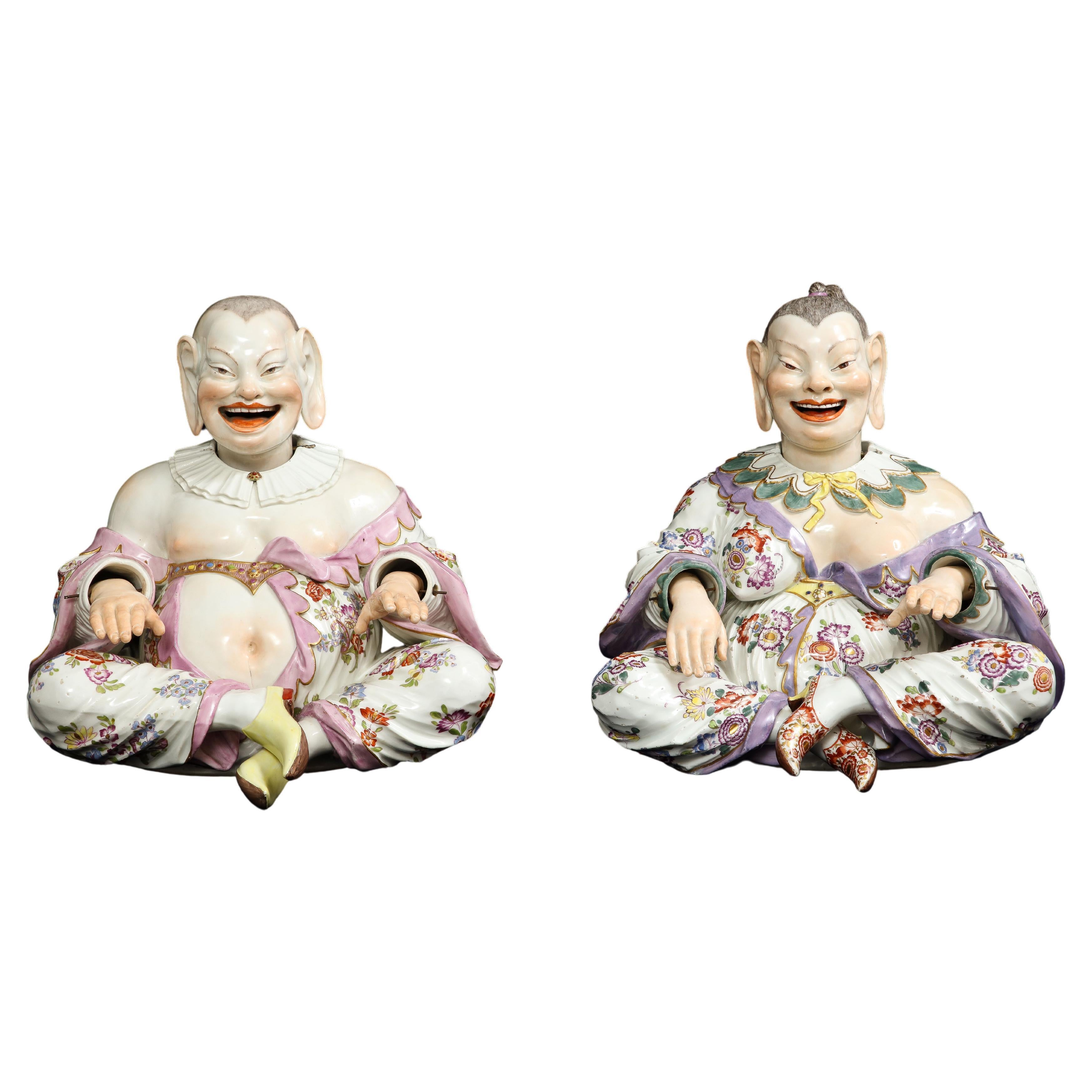Pareja de Figuras de Pagoda Asintiendo de Porcelana Meissen del Siglo XIX Estilo Chinoiserie