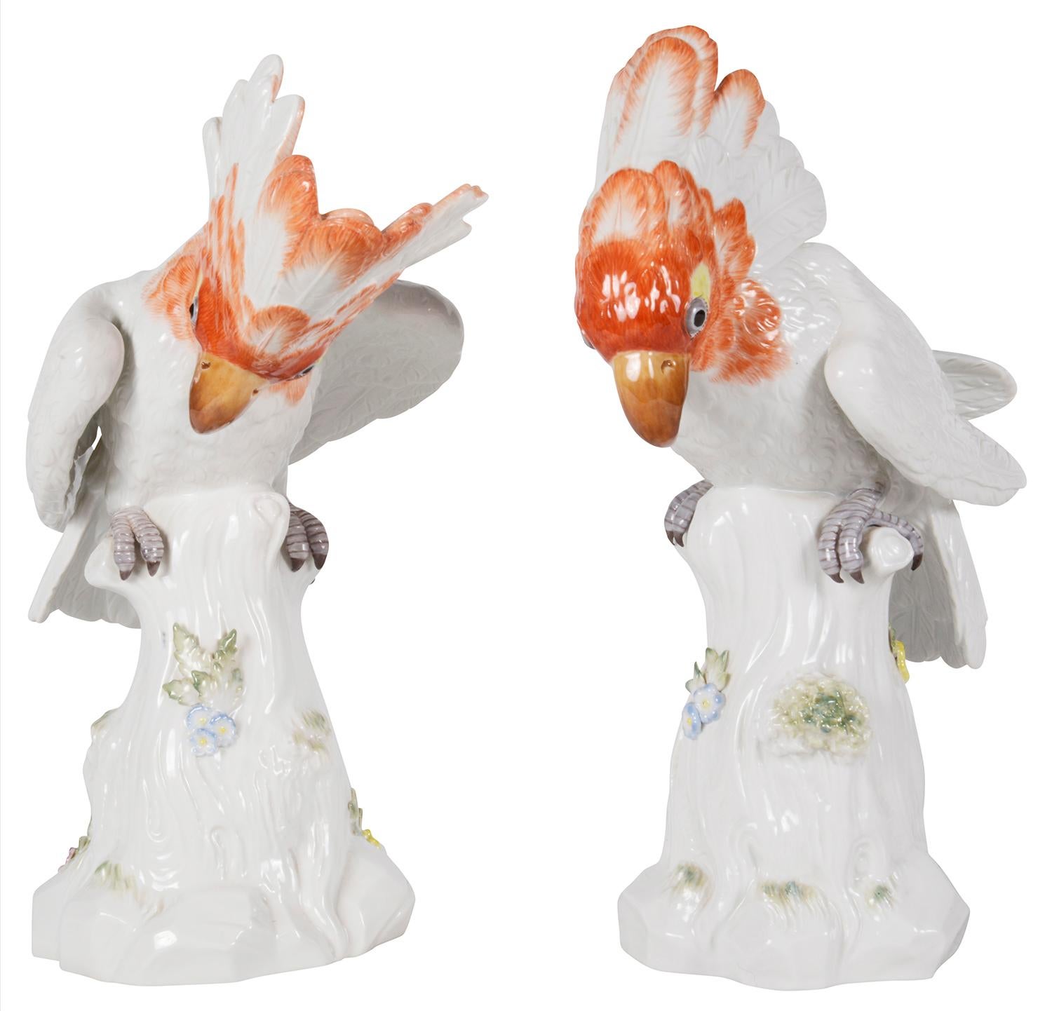 German Pair 19th Century Meissen Porcelain Cockatoos For Sale