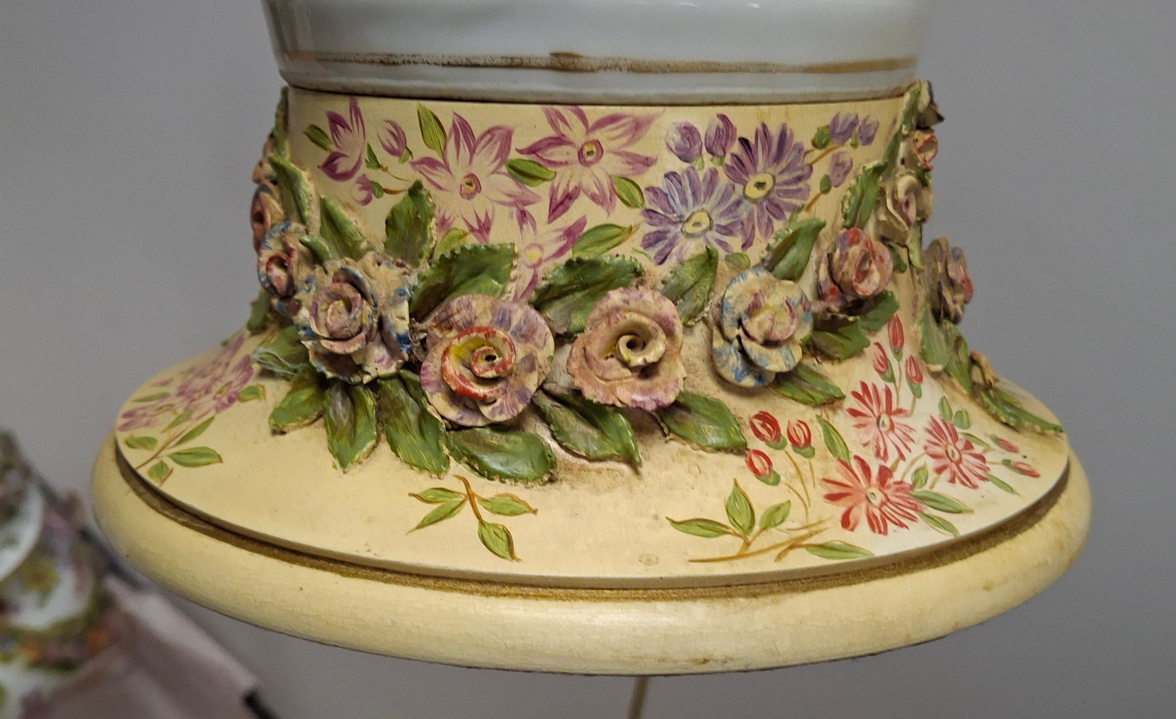 Paire de lampes de table en porcelaine de Meissen peinte à la main et incrustée de fleurs, du 19e siècle en vente 2