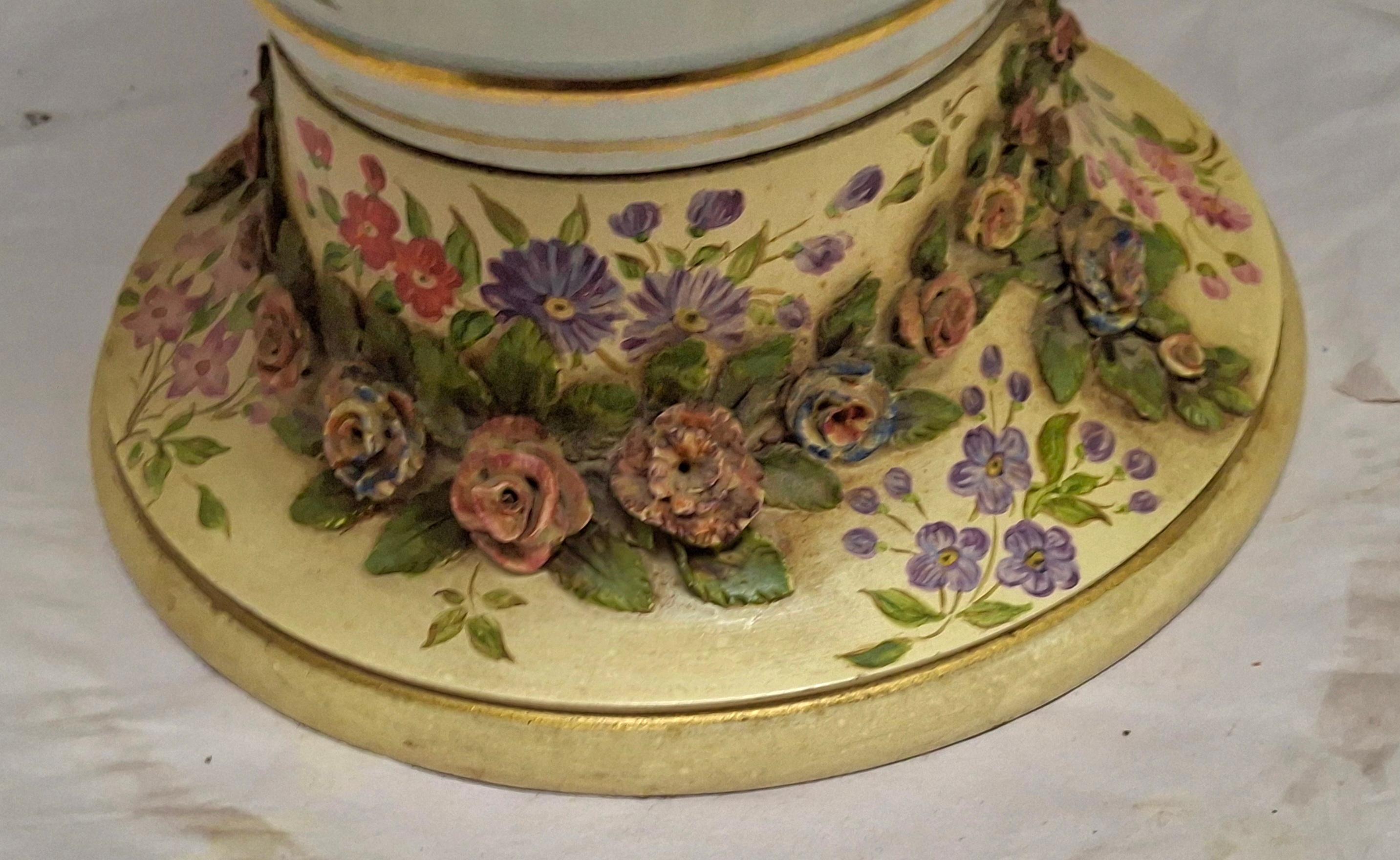 Paire de lampes de table en porcelaine de Meissen peinte à la main et incrustée de fleurs, du 19e siècle Bon état - En vente à Germantown, MD