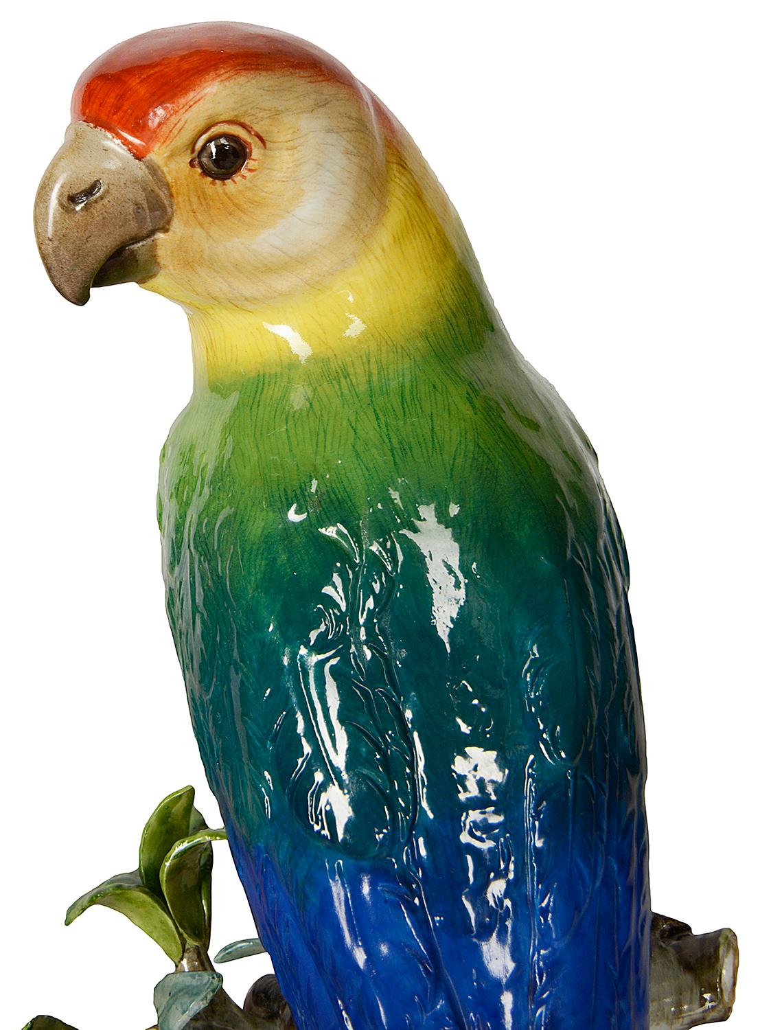 German Pair of 19th Century Meissen Porcelain Parrots