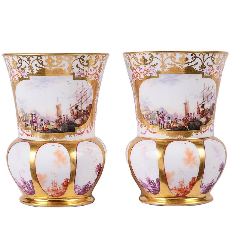 Pair of 19th Century Meissen Vases For Sale at 1stDibs