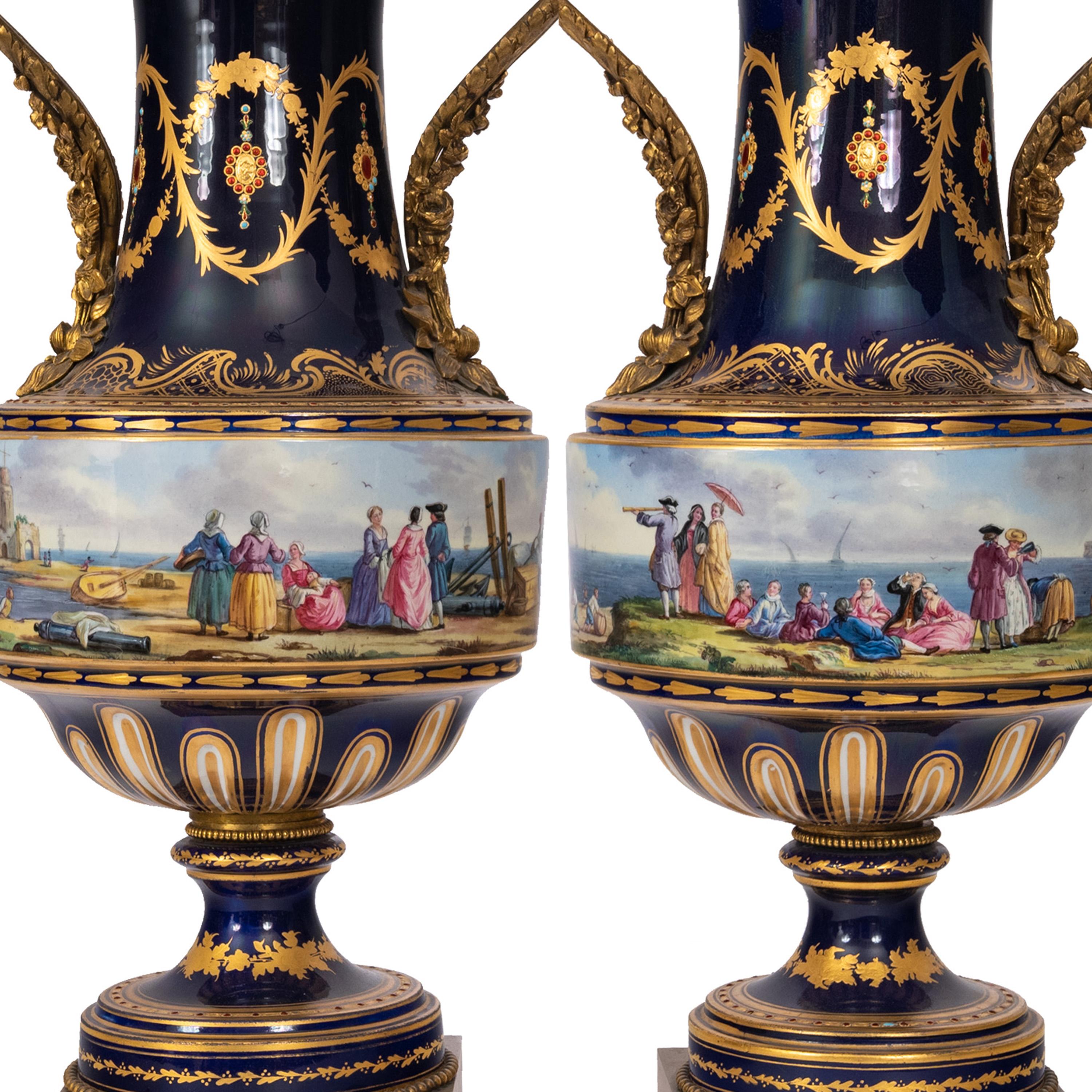 Pair 19th Century Monumental Antique Sevres French Porcelain Ormolu Urns 1860 For Sale 4