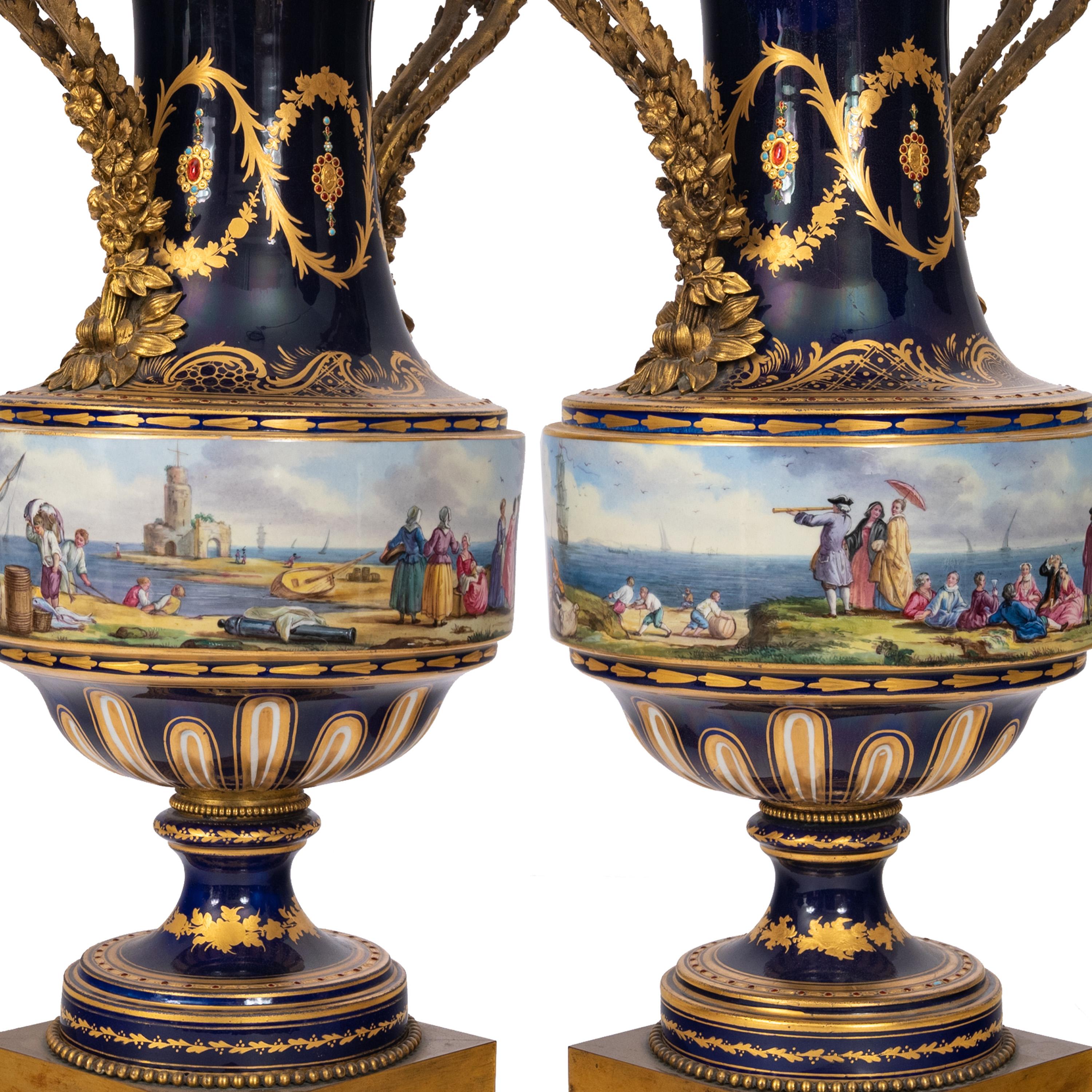 Pair 19th Century Monumental Antique Sevres French Porcelain Ormolu Urns 1860 For Sale 5