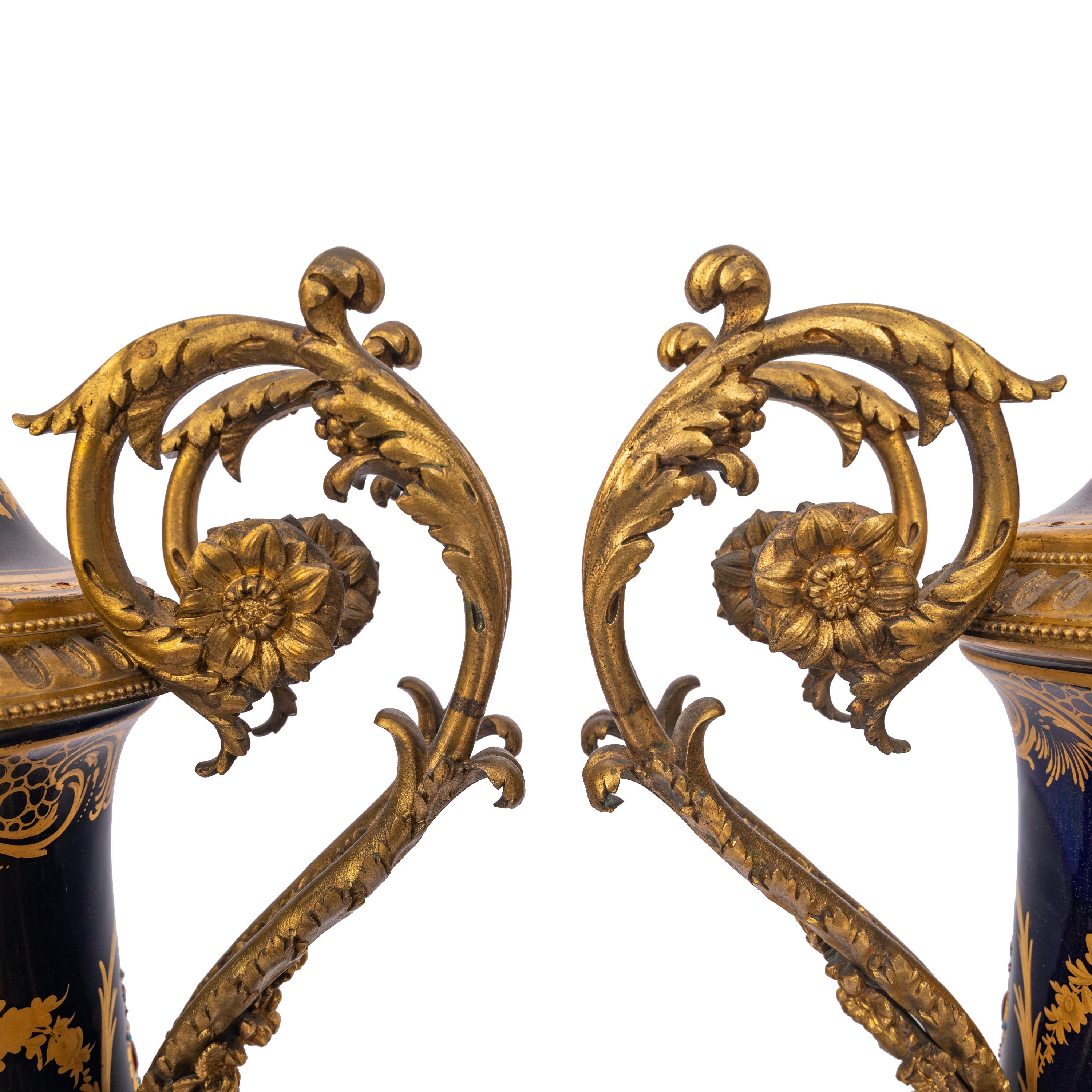 Pair 19th Century Monumental Antique Sevres French Porcelain Ormolu Urns 1860 For Sale 9