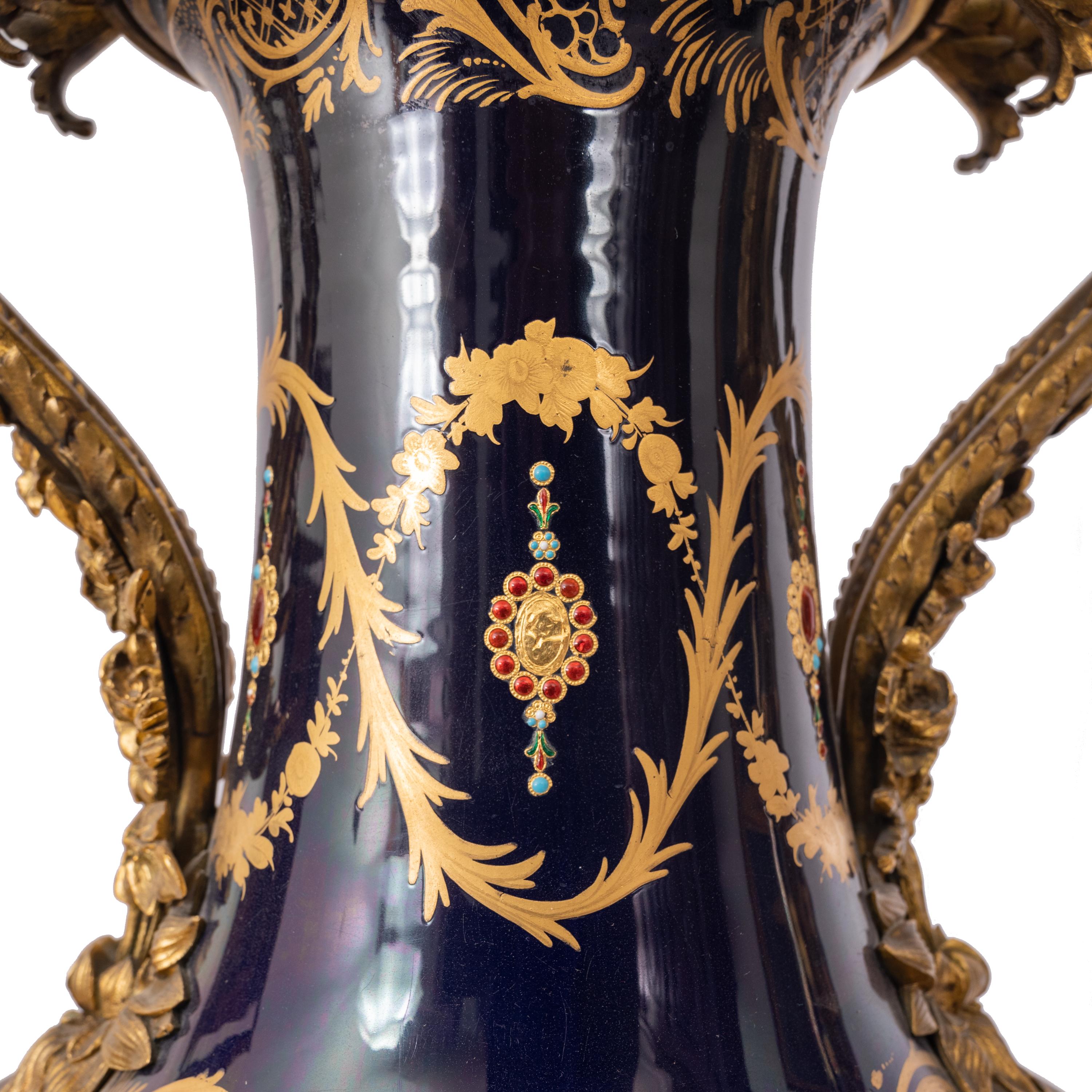 Pair 19th Century Monumental Antique Sevres French Porcelain Ormolu Urns 1860 For Sale 10